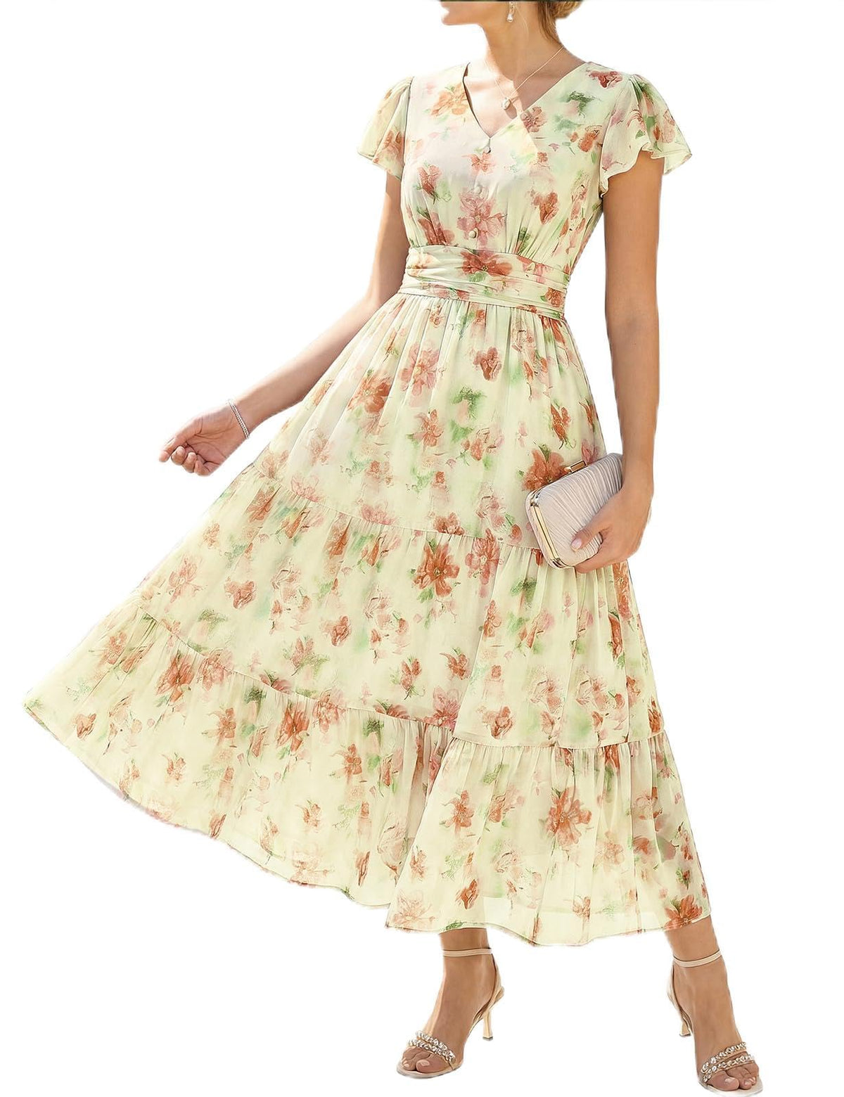 GRACE KARIN Women Summer Dress,Maxi Floral Wedding Guest Dresses