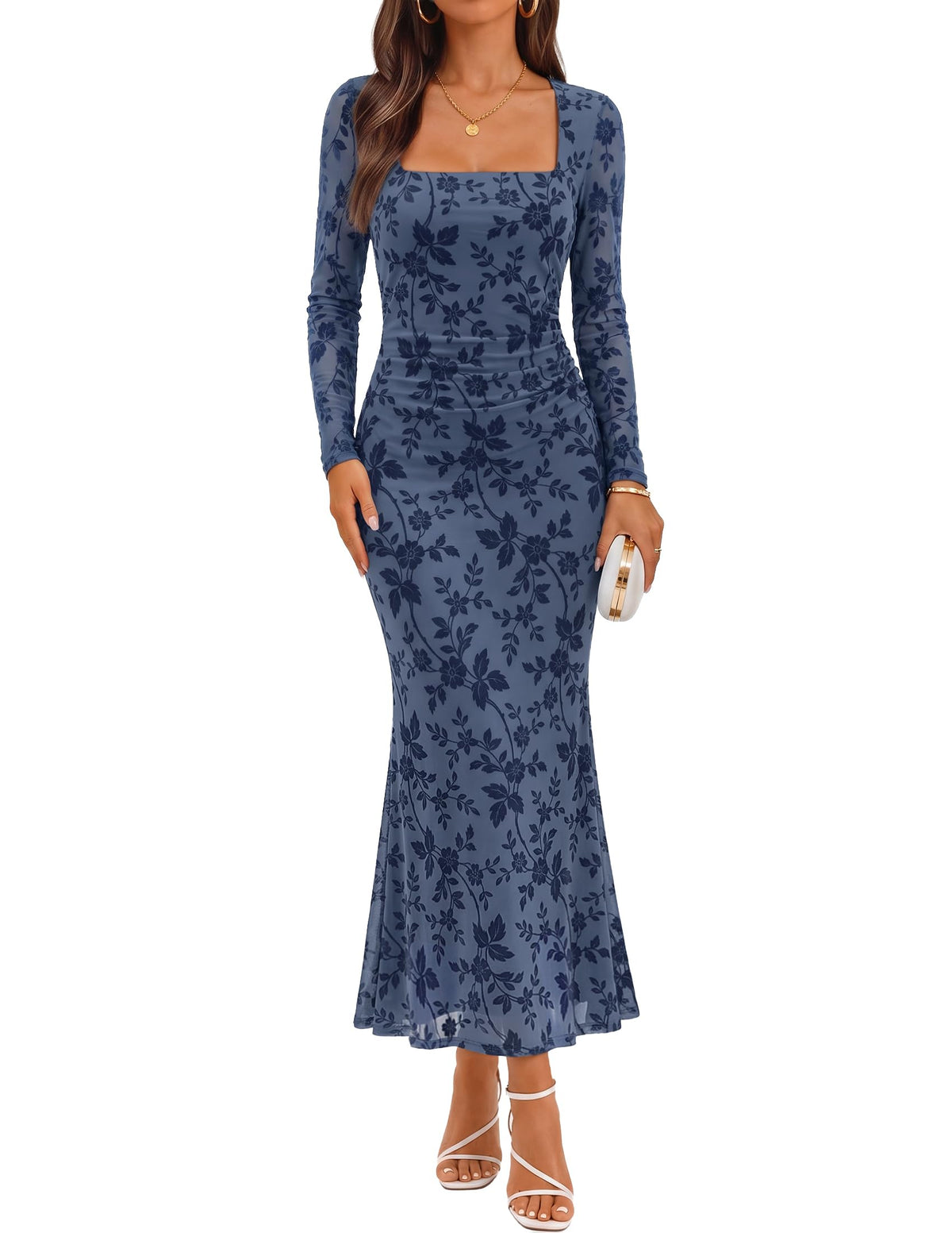 ZESICA Womens Fall Long Sleeve Bodycon Mesh Wedding Guest Formal Dress