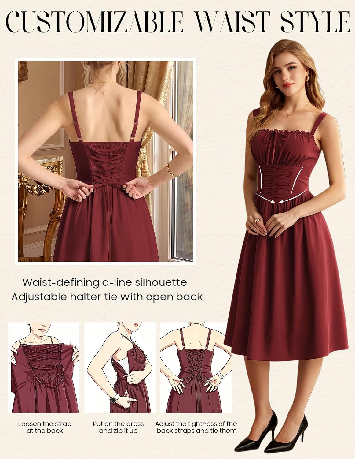 Scarlet Darkness Women Corset Midi Dress Homecoming Cocktail Party Sundress