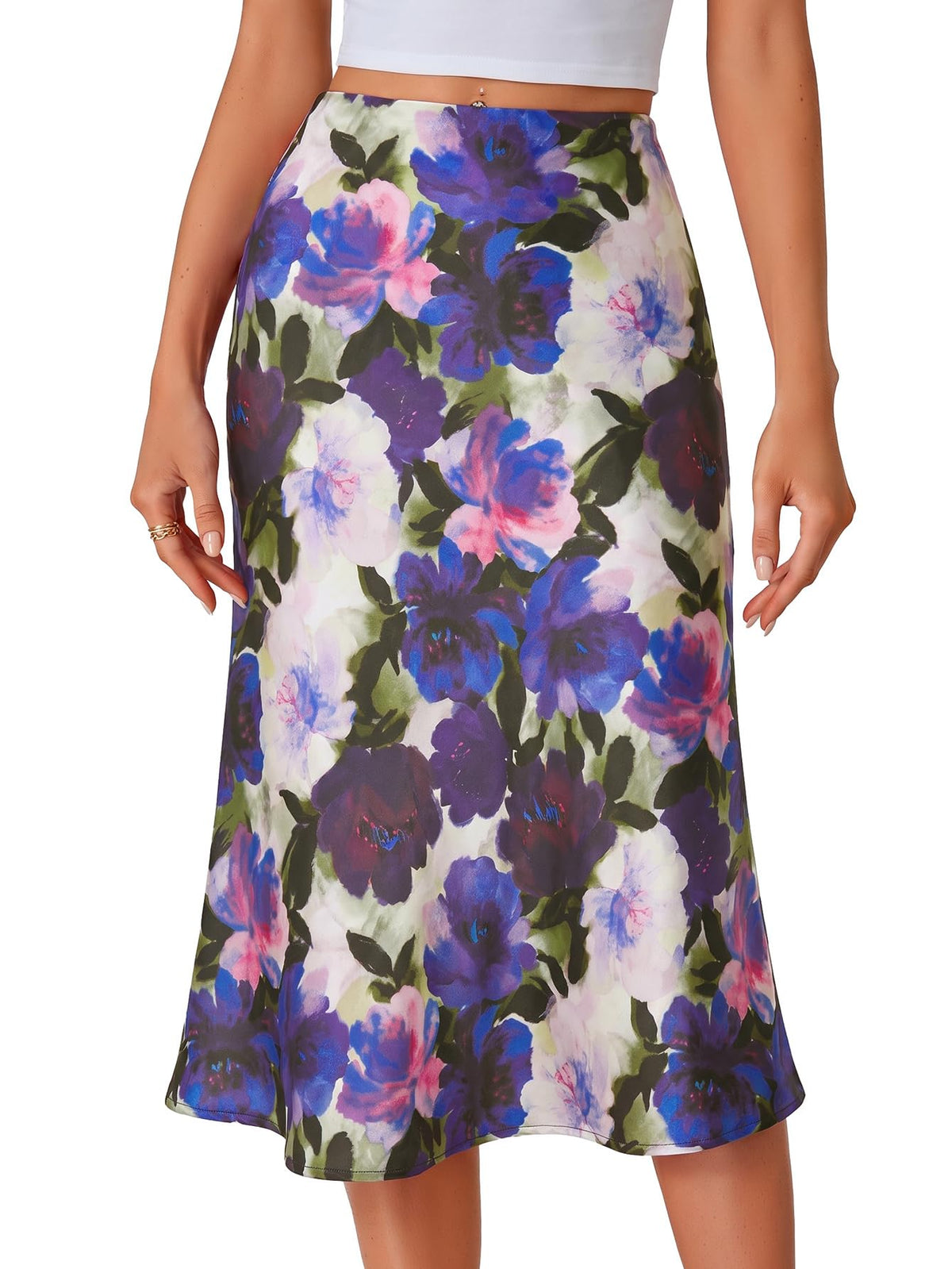 LYANER Women's Satin Silky Midi Skirt