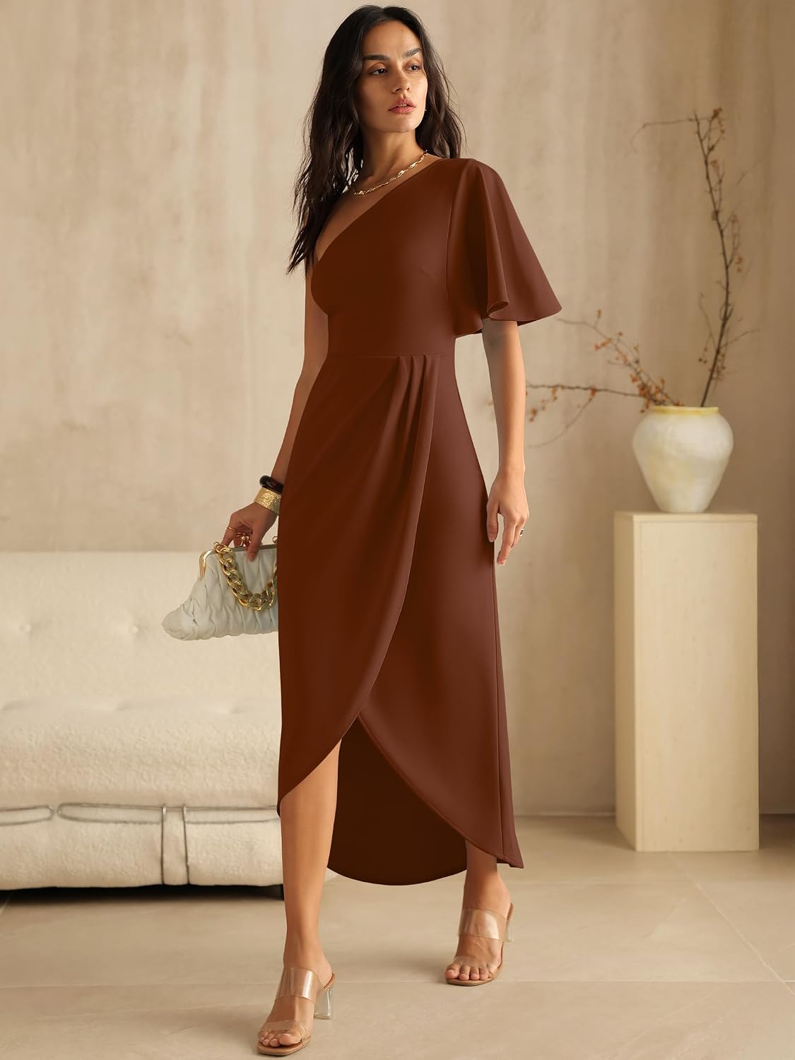 ANRABESS Women One Shoulder Formal Wedding Guest Dress