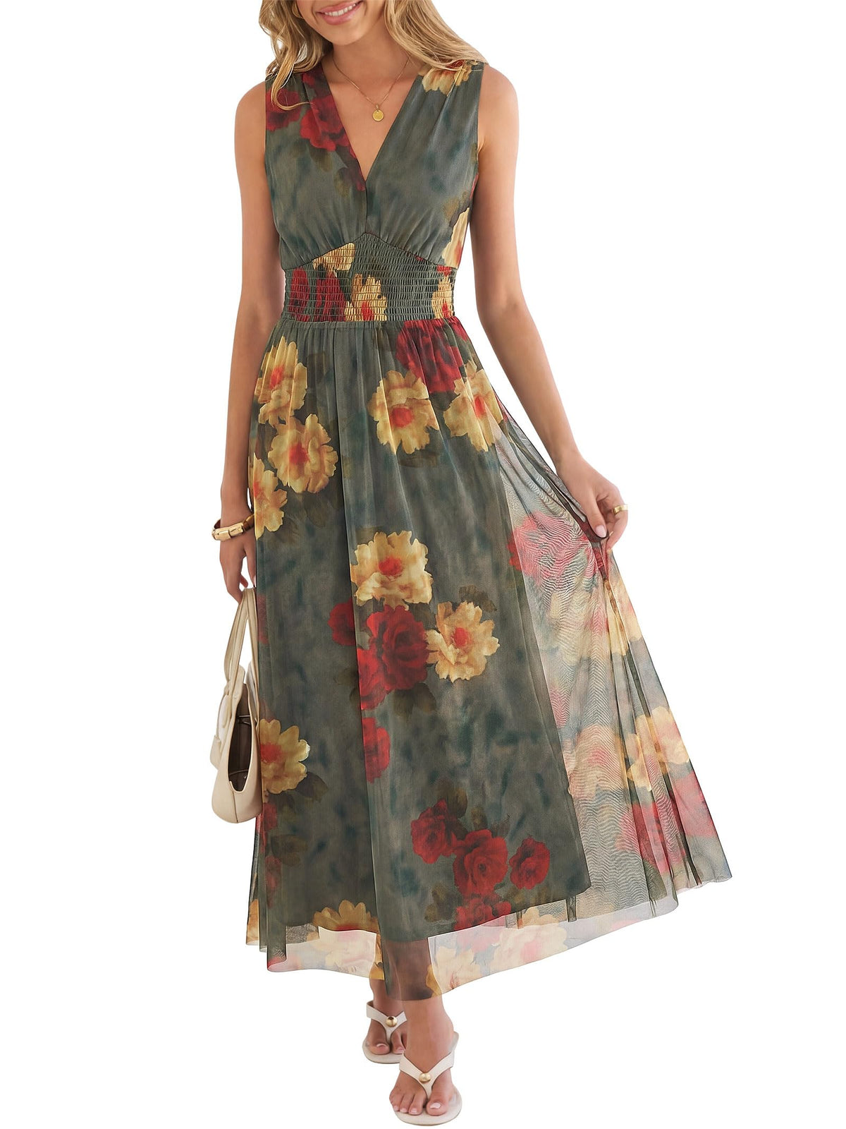 ANRABESS Women's Floral Tulle Wedding Guest Maxi Dress