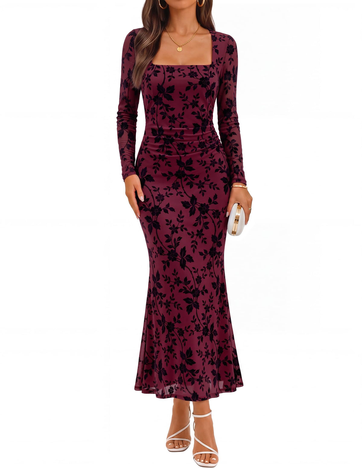 ZESICA Womens Fall Long Sleeve Bodycon Mesh Wedding Guest Formal Dress