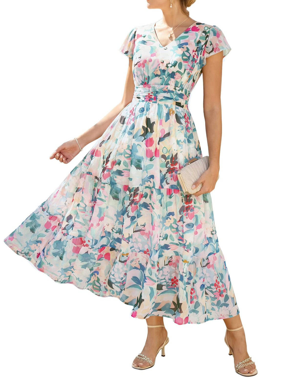 GRACE KARIN Women Summer Dress,Maxi Floral Wedding Guest Dresses