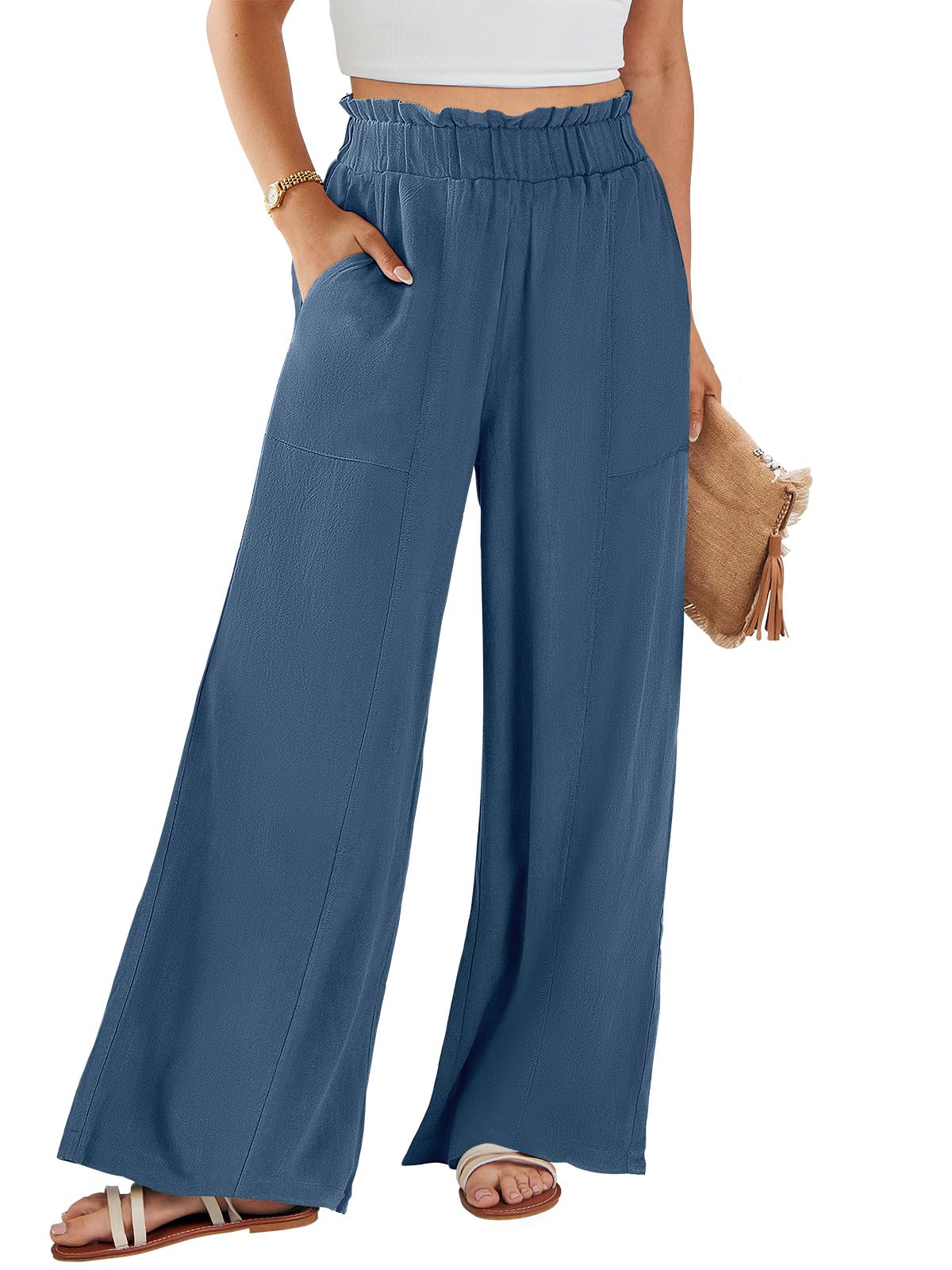 ANRABESS Womens Linen Pants 2026 Summer Casual Loose Wide Leg Palazzo Pants High Waist Flowy Beach Trousers Work Outfits