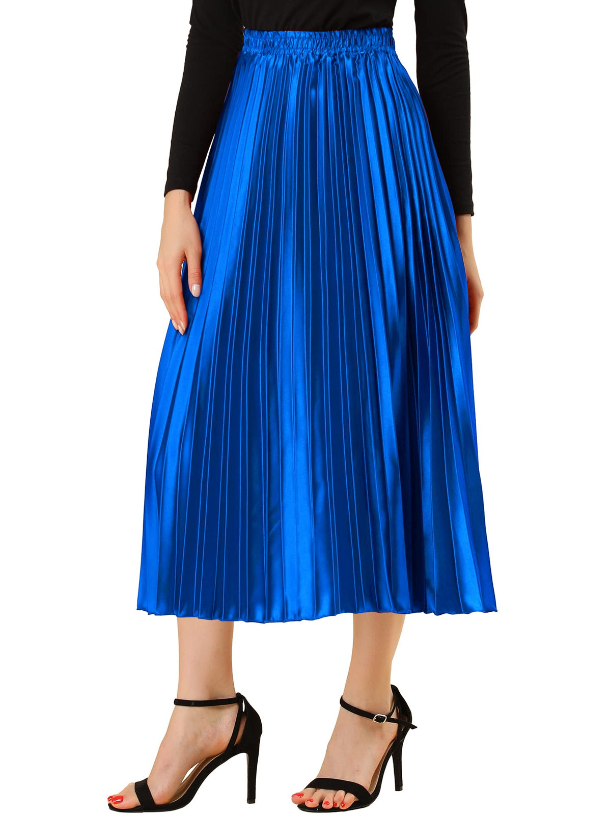 Allegra K Women Pleated Midi Skirt High Waisted Metallic Party Skirts
