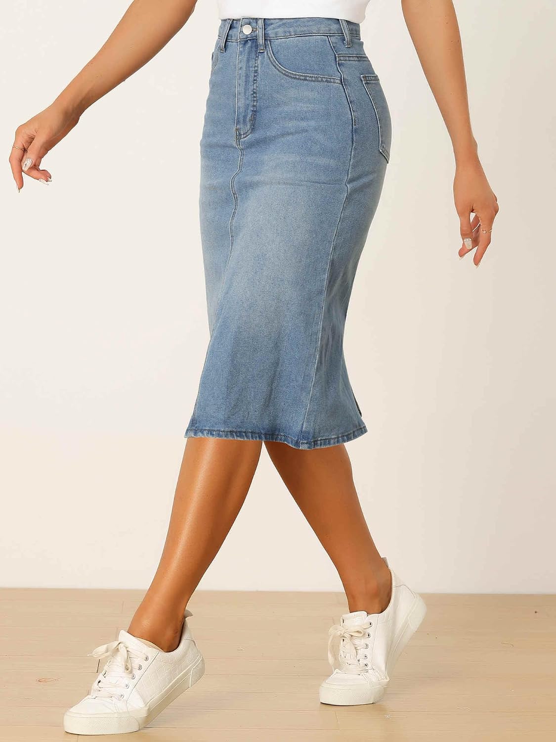 Allegra K Denim Pencil Skirts for Women High Waist Midi Casual Jean Skirt