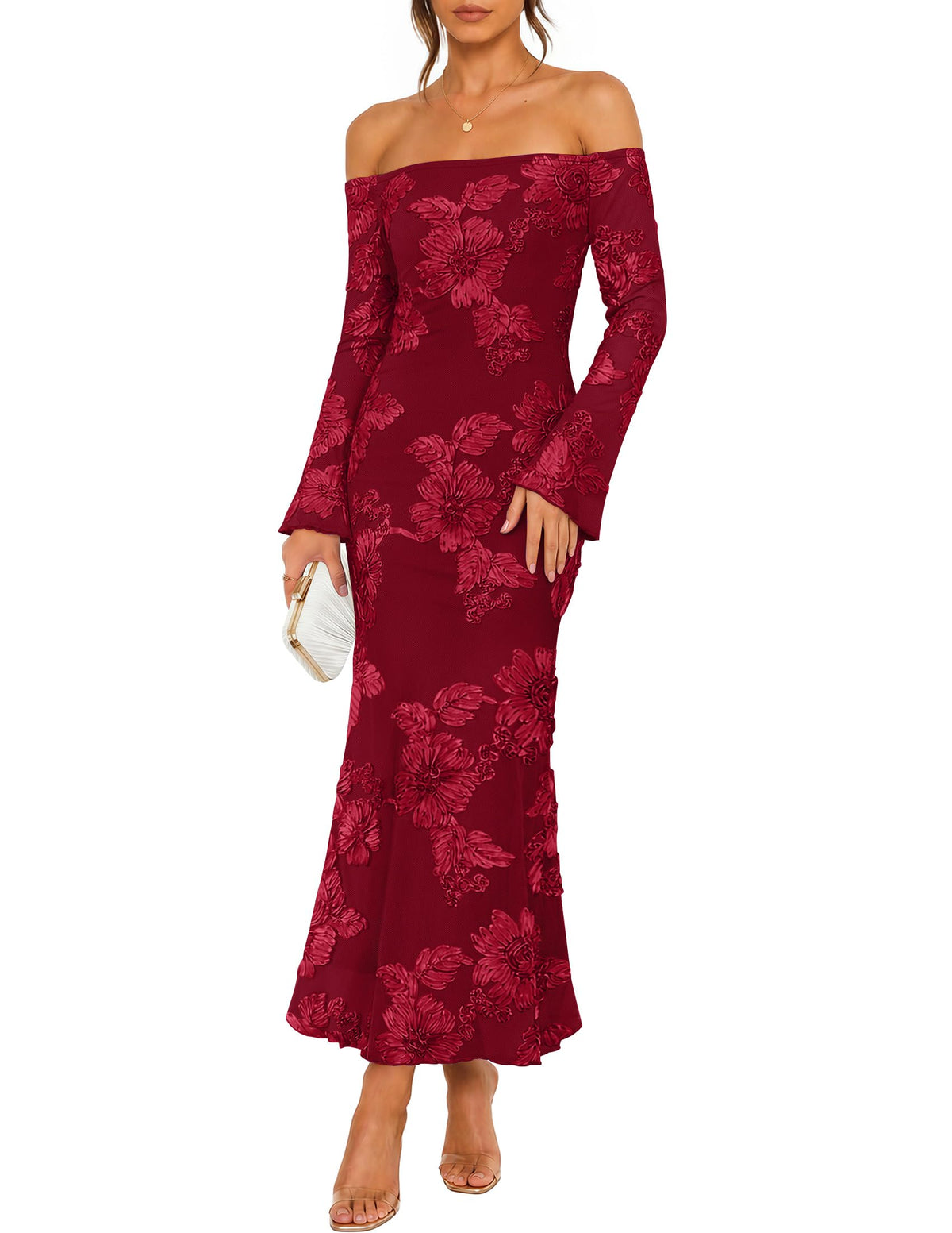 ZESICA Women's Fall Off Shoulder Floral Wedding Guest Maxi Dresses