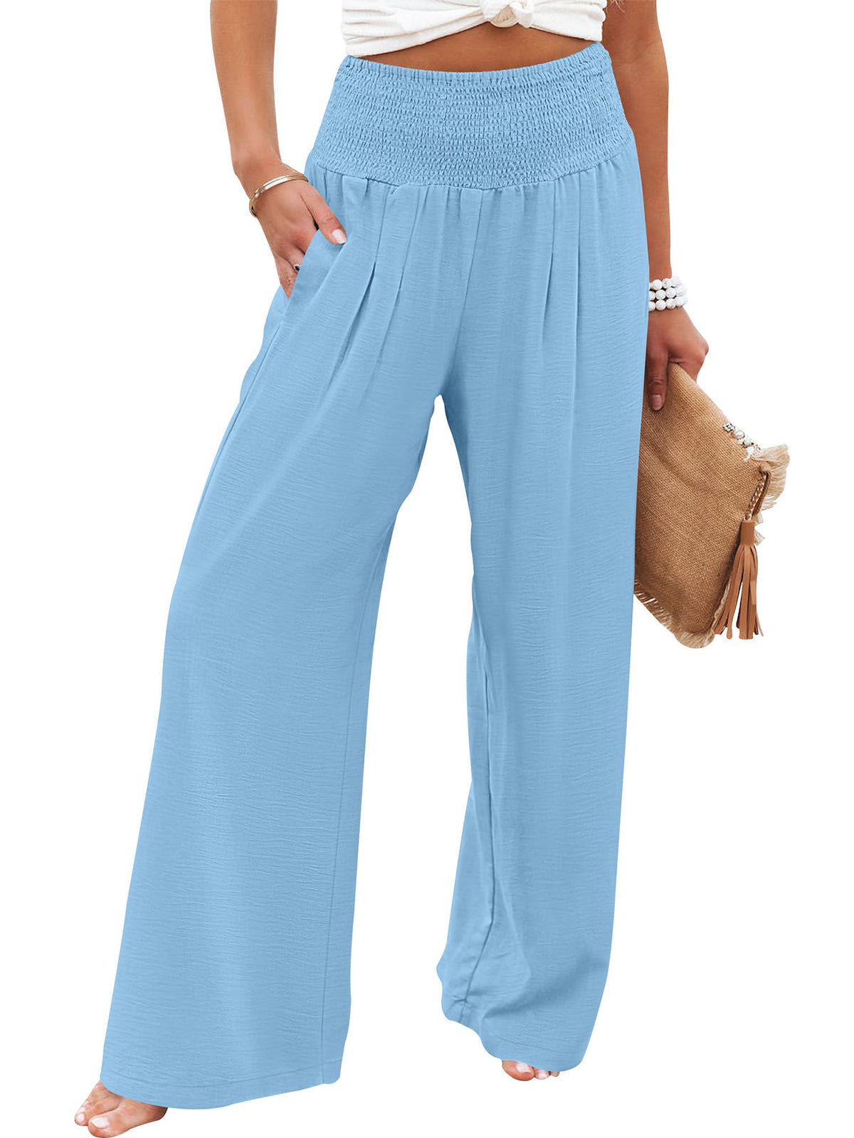 ANRABESS Women Wide Leg Summer Palazzo Pants with Pockets