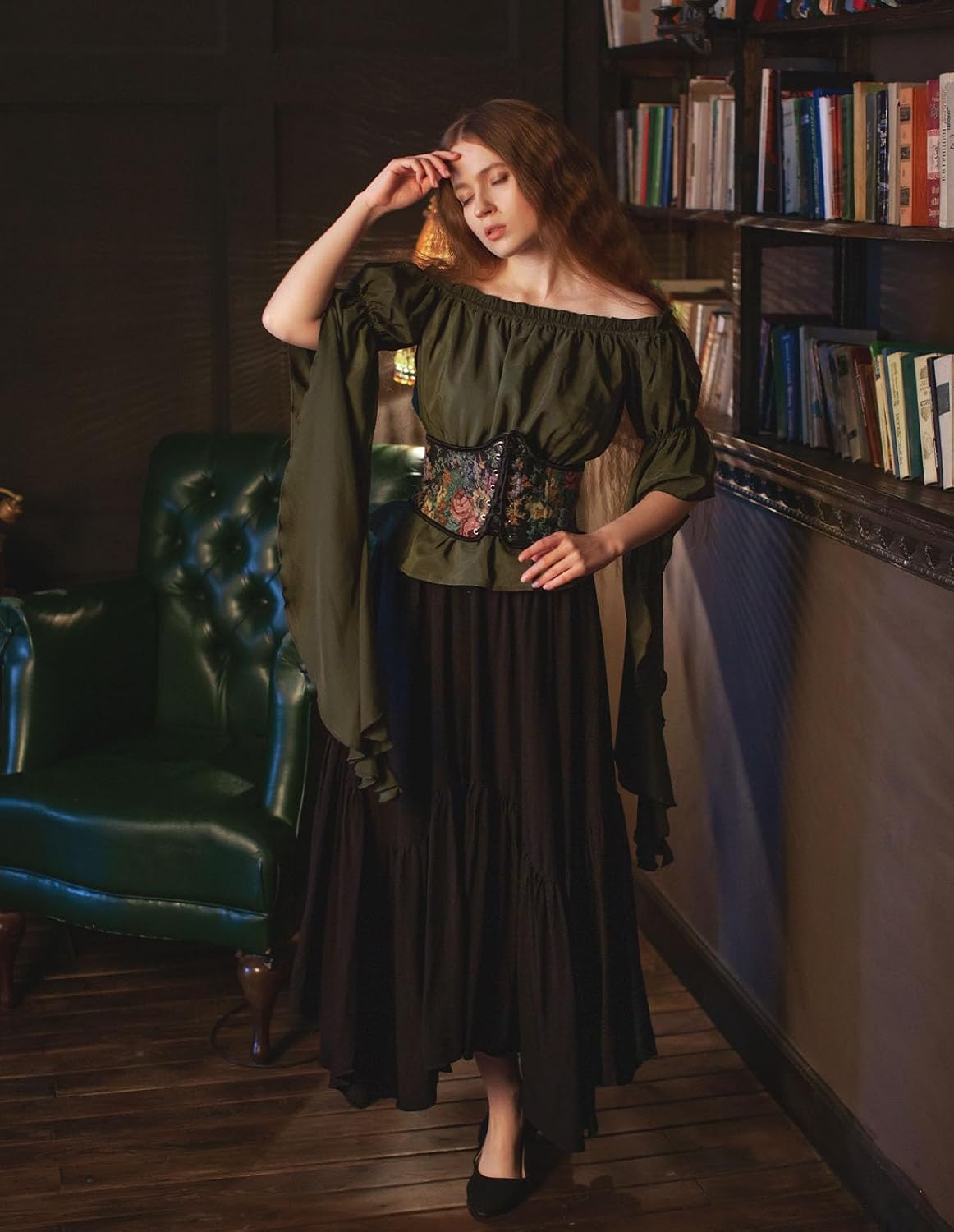 Scarlet Darkness Maxi Skirts for Women Flowy Boho Renaissance Skirt