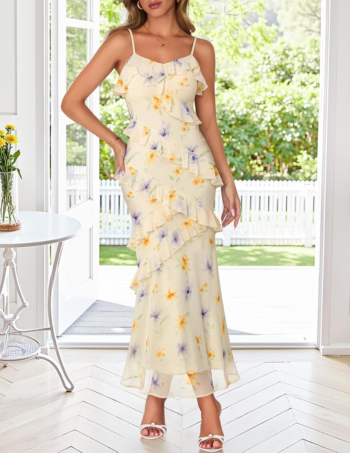 MEROKEETY Summer Floral Wedding Guest Maxi Dress Women 2026 Formal Cocktail
