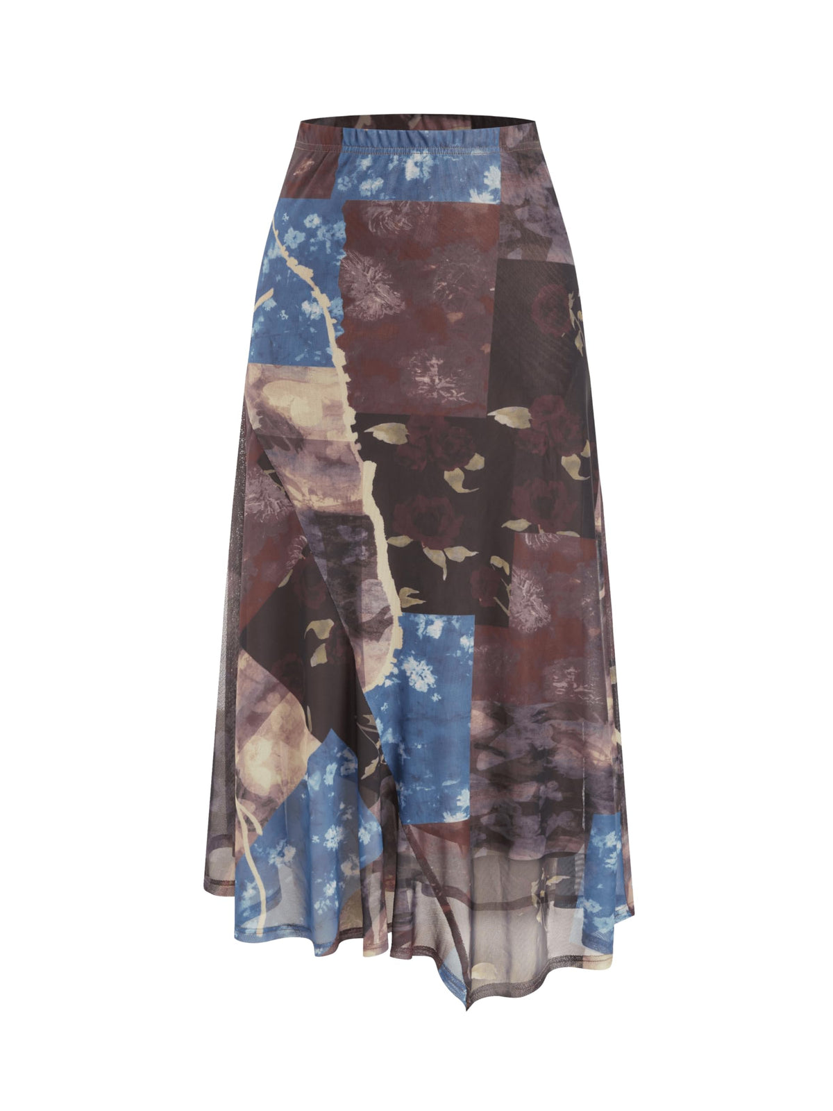 CIDER Skirts for Women Floral Mesh Maxi Asymmetrical Long Western Skirt