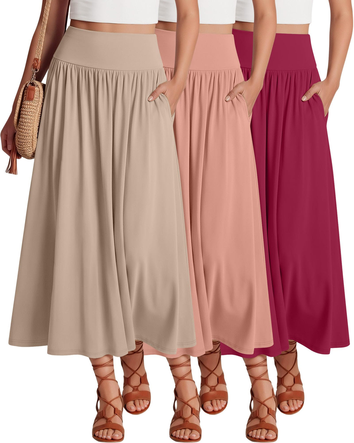 Ficerd 3 Pack Maxi Long Skirts for Women