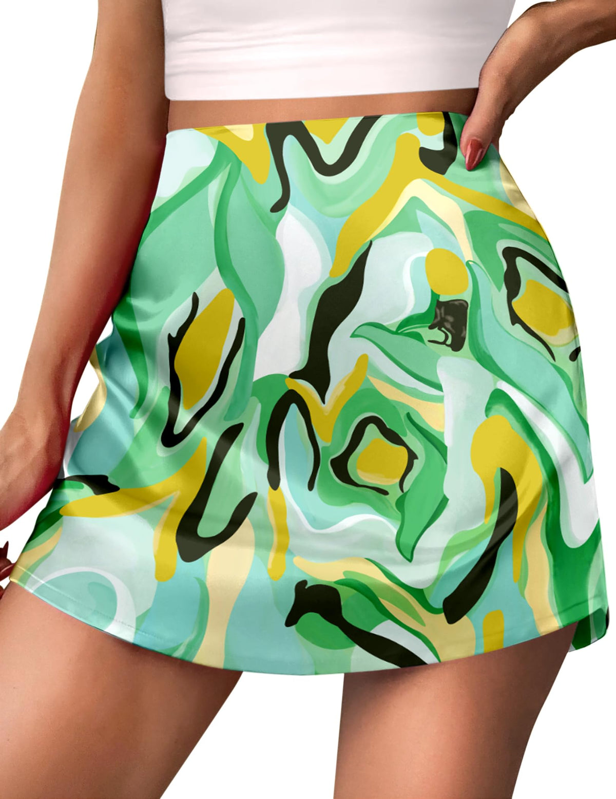 Zeagoo Skirts for Women High Waisted Stain Mini Skirt Aline Zipper Skirt