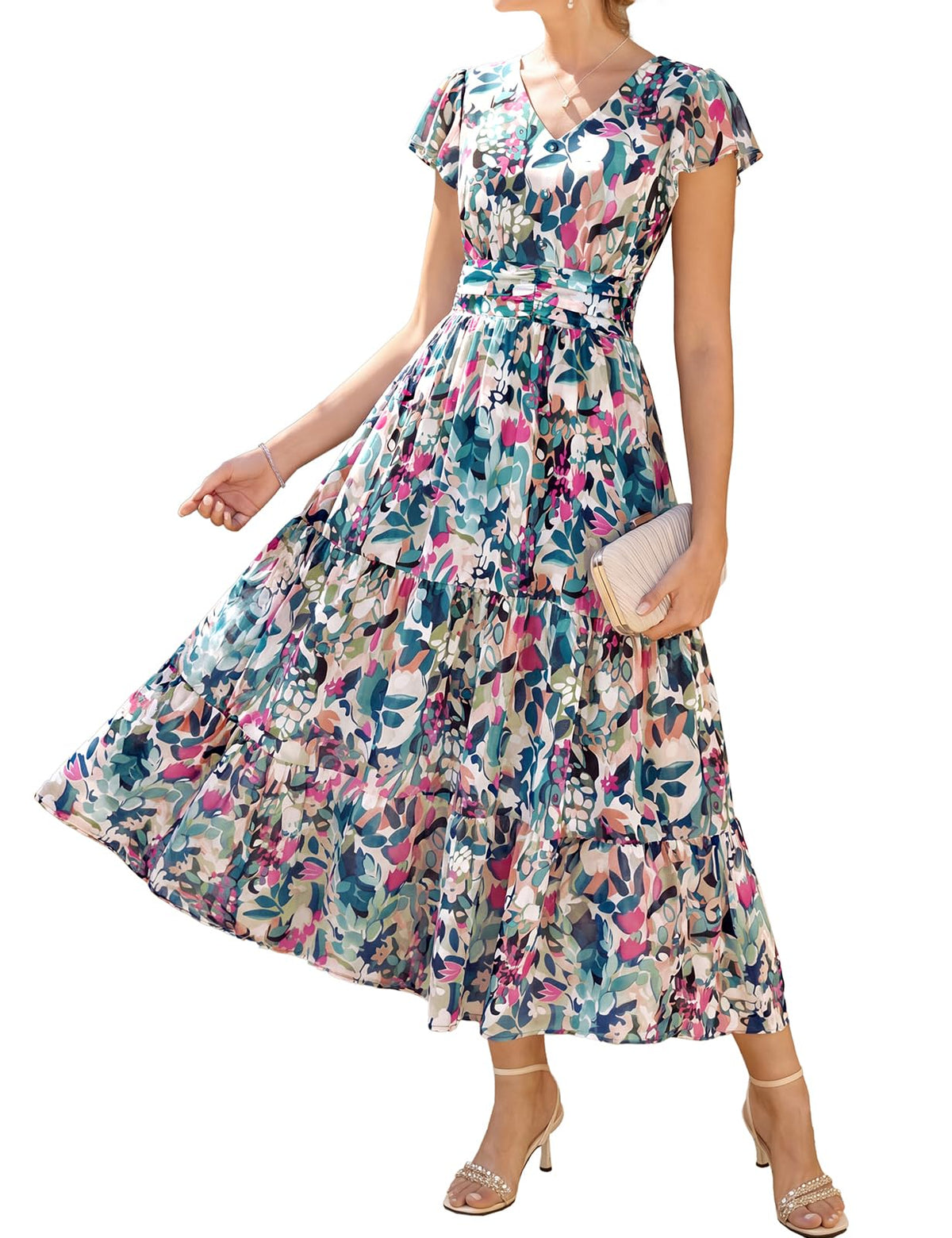 GRACE KARIN Women Summer Dress,Maxi Floral Wedding Guest Dresses