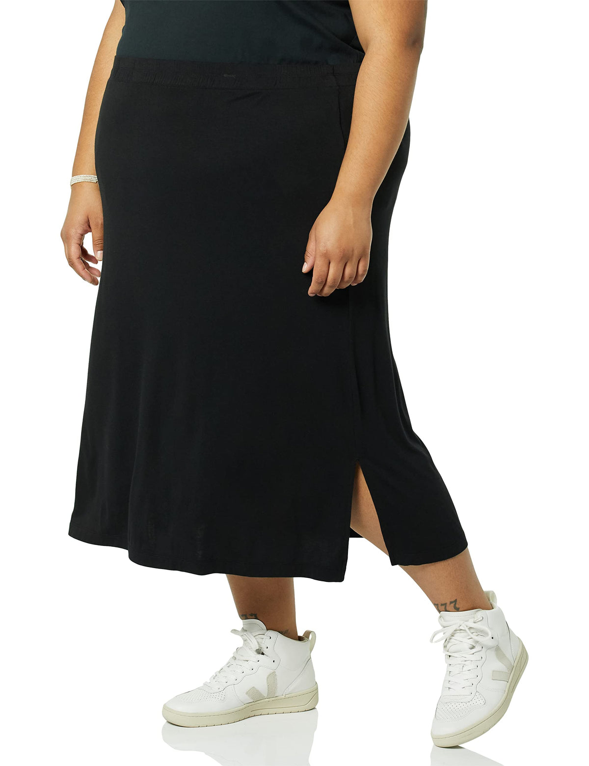 Amazon Essentials Women's Pull-On Knit Midi Skirt with Elastic Waist, Slits