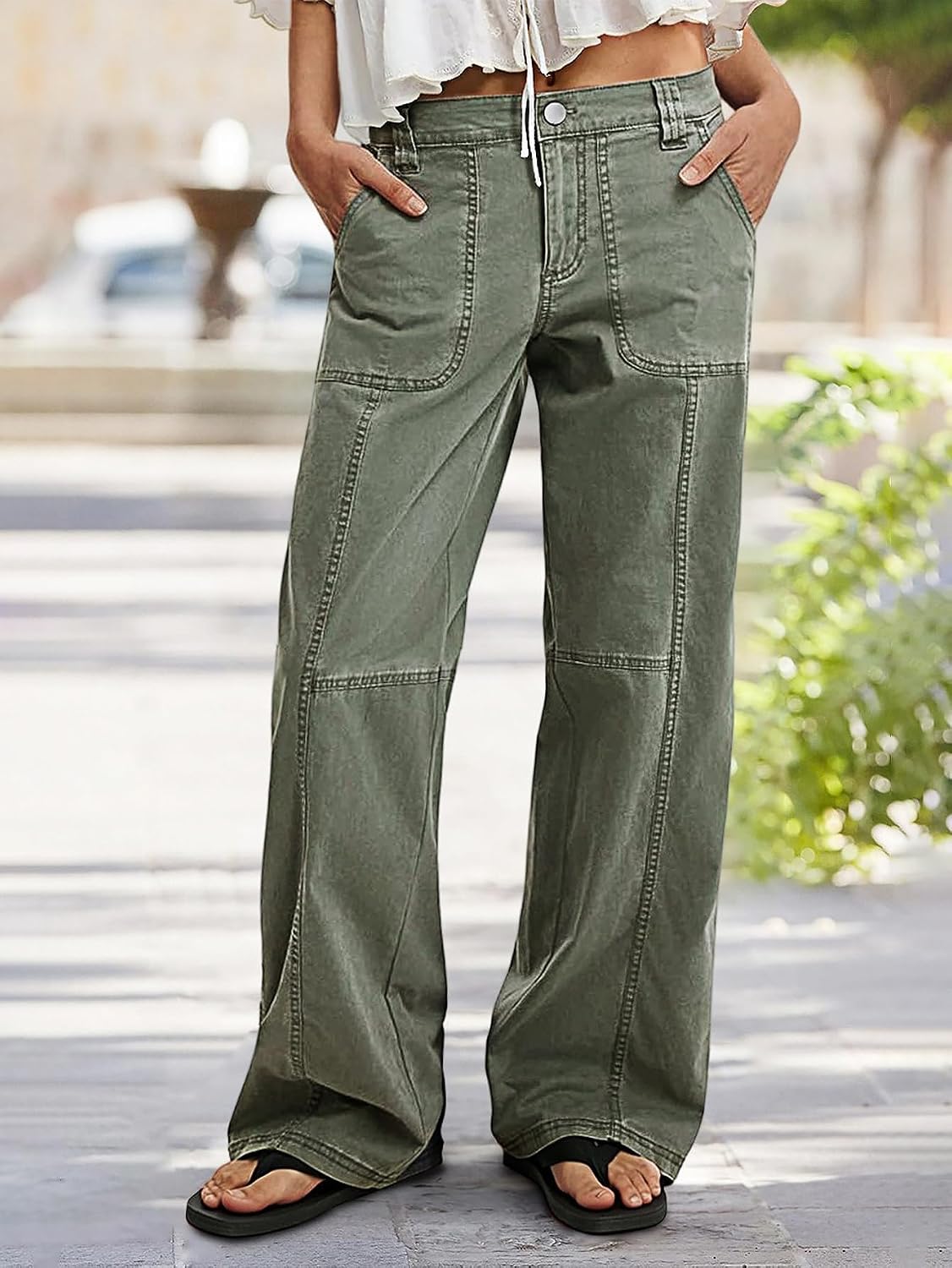 Flamingals Straight Leg Mid Waist Casual Styling Pants for Women