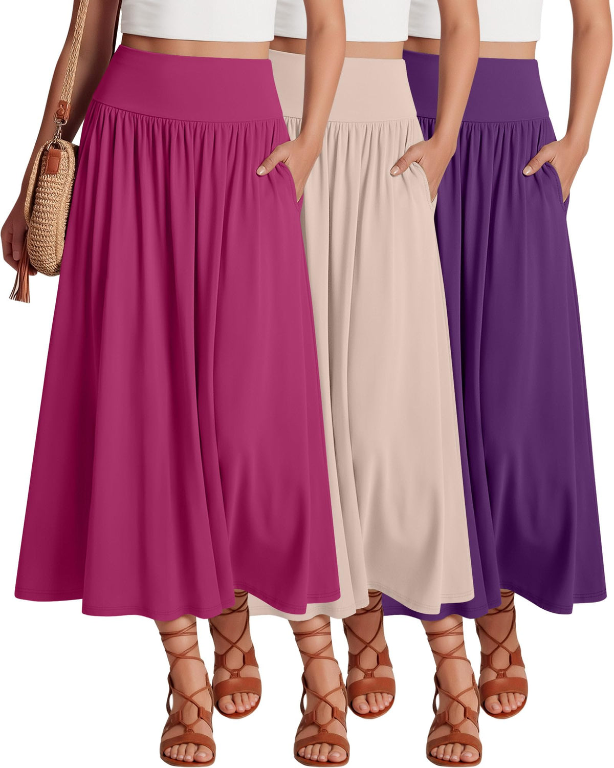 Ficerd 3 Pack Maxi Long Skirts for Women