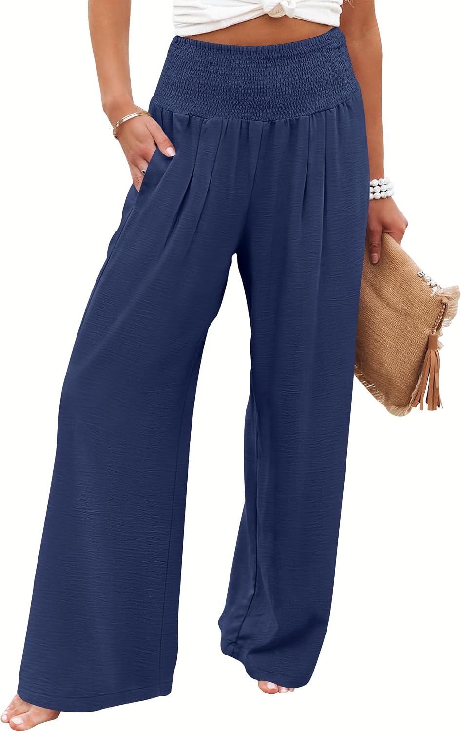 ANRABESS Women Wide Leg Summer Palazzo Pants with Pockets