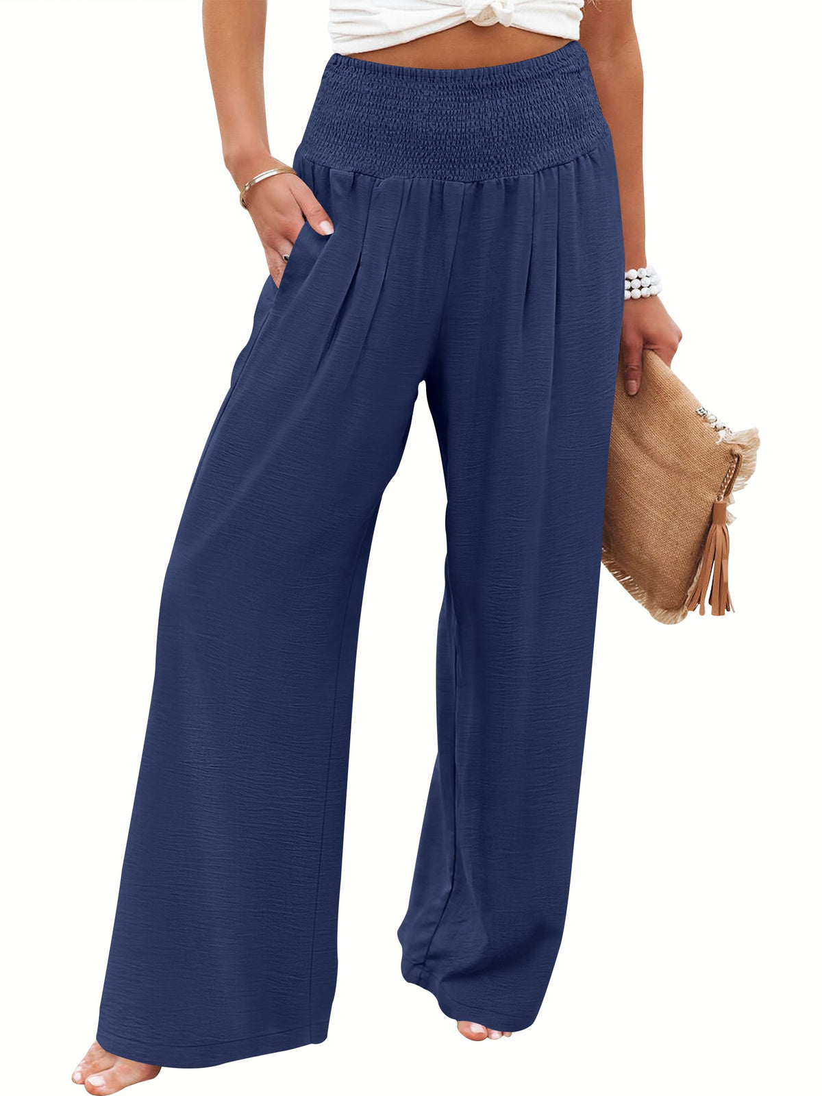 ANRABESS Women Wide Leg Summer Palazzo Pants with Pockets