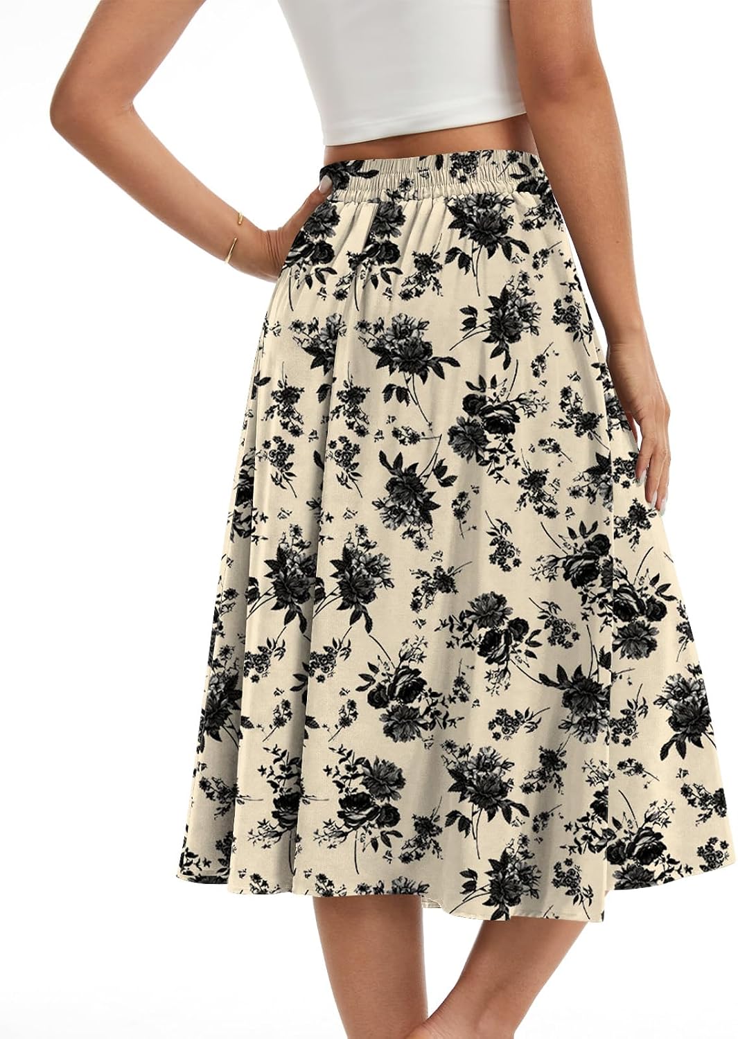 Womens Midi Flowy Skirts A-Line Casual Skirt with Pockets S-2XL