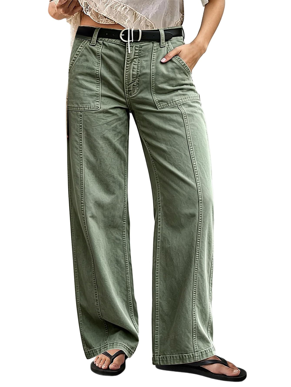 Flamingals Straight Leg Mid Waist Casual Styling Pants for Women