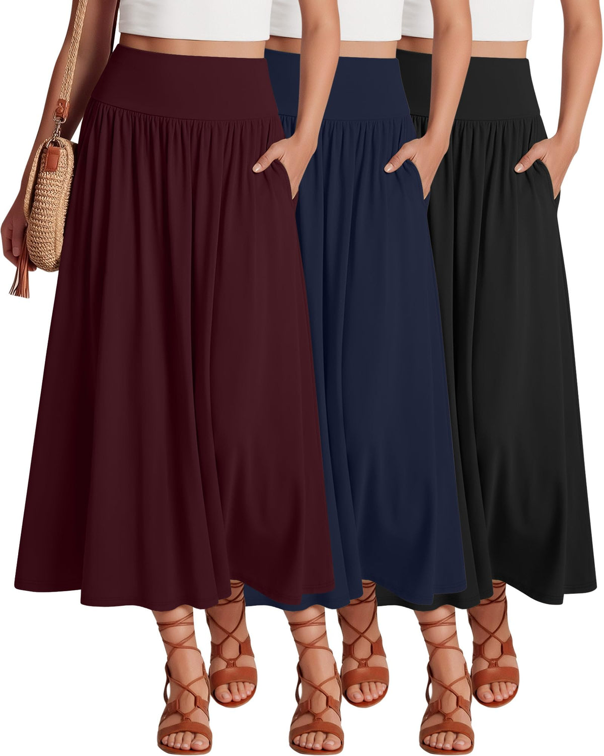 Ficerd 3 Pack Maxi Long Skirts for Women