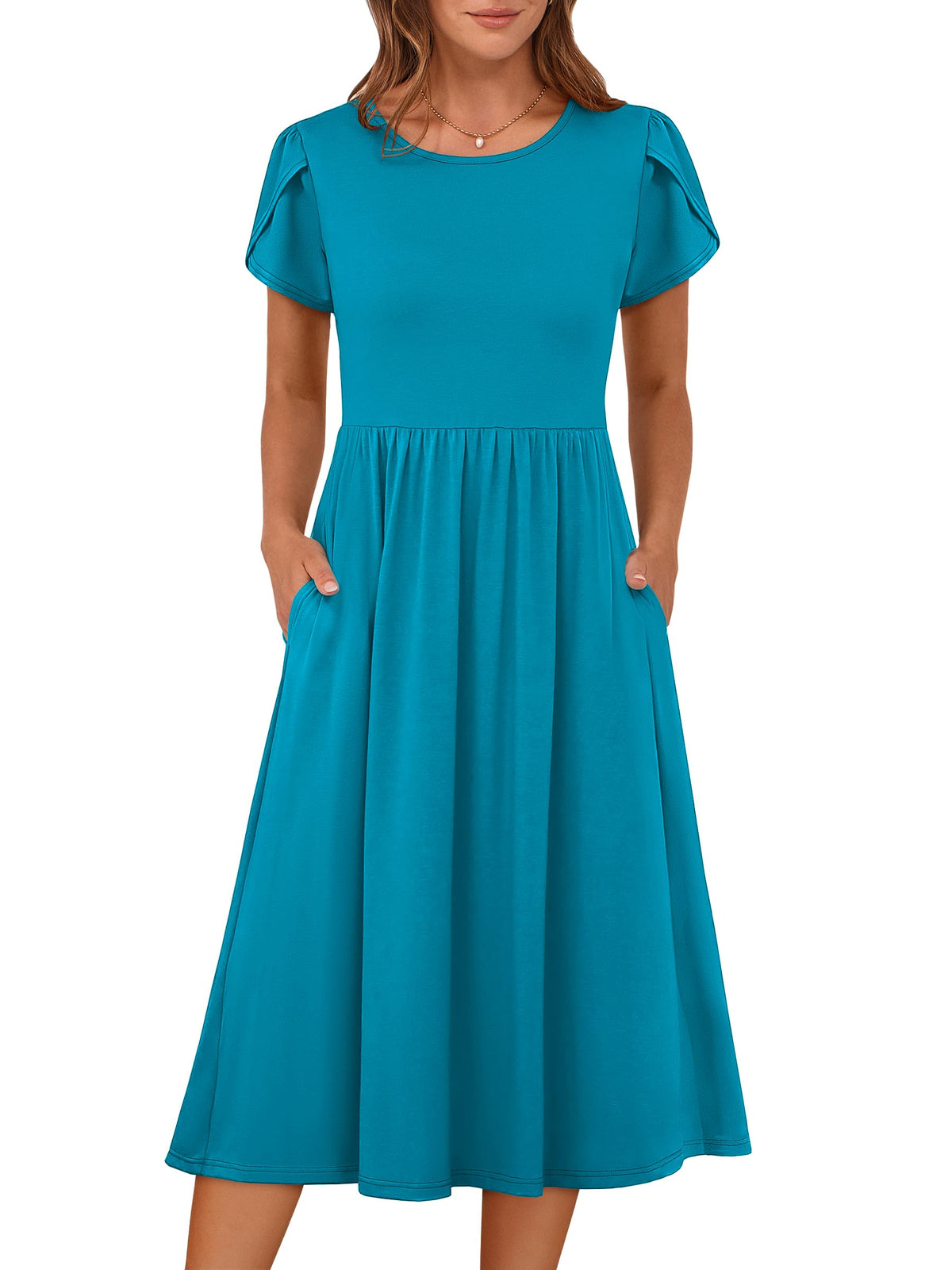 ANRABESS Women's Summer Petal Short Sleeve Midi Dress with Pockets