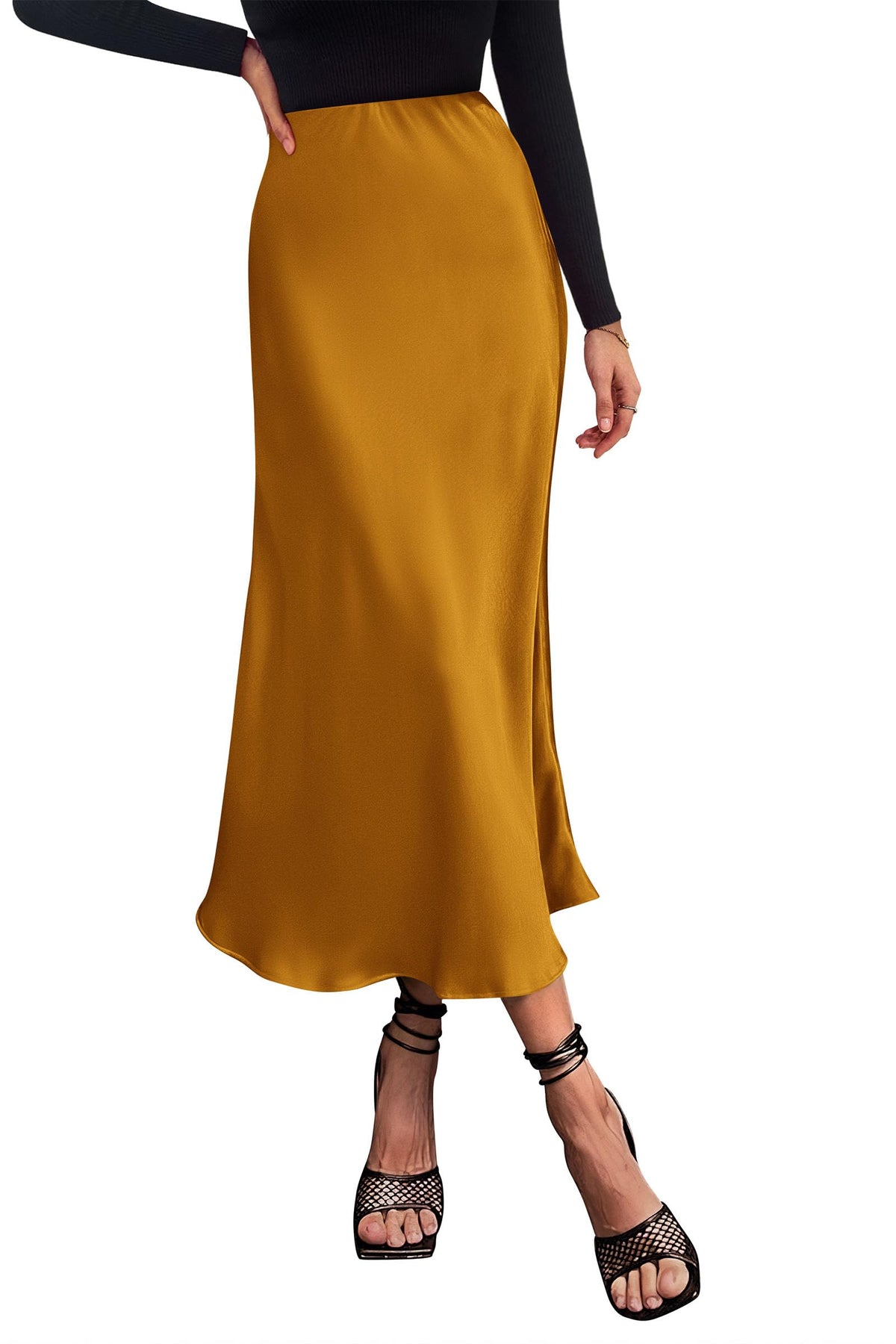 PRETTYGARDEN Women's Satin Midi Skirts Dressy Casual