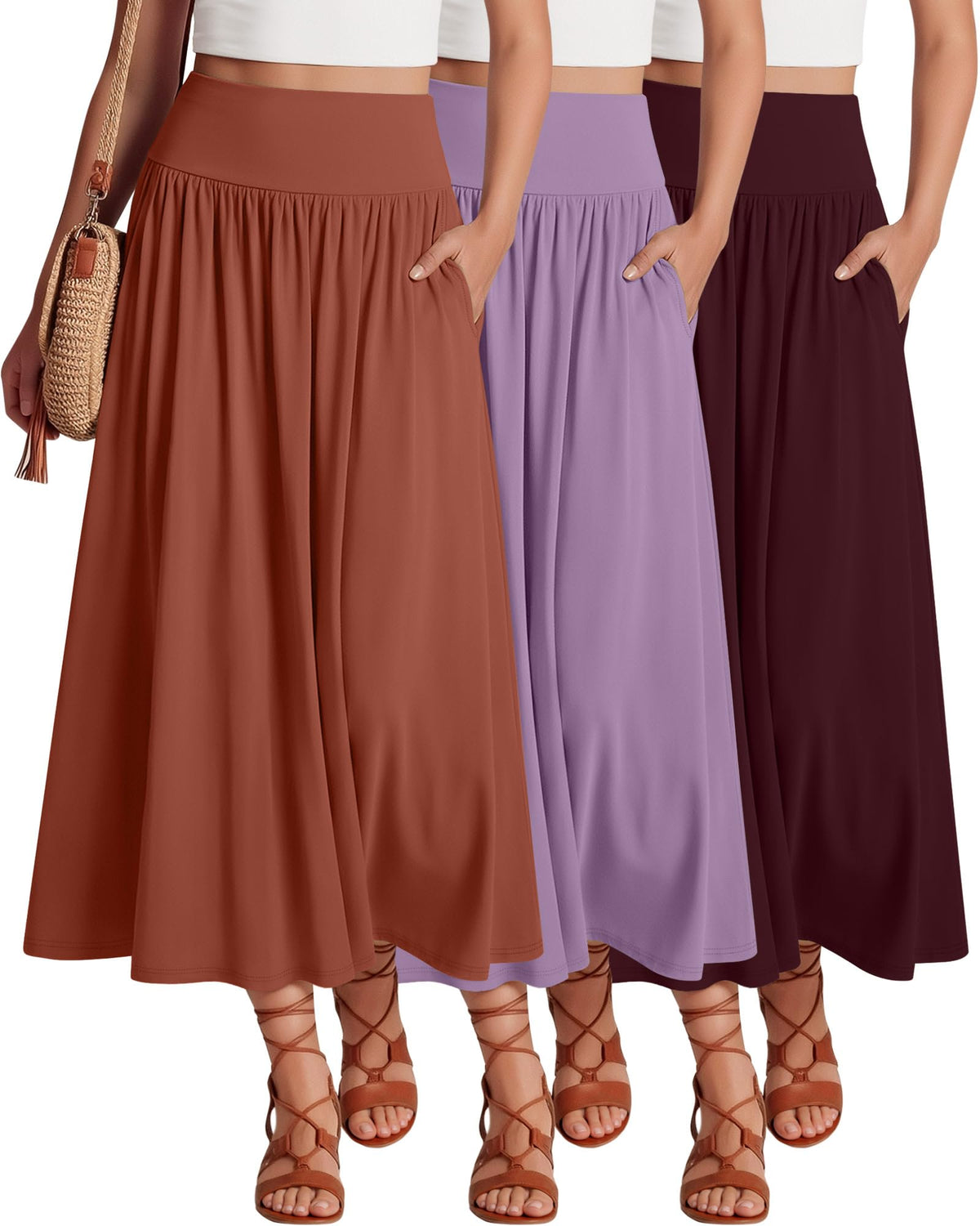 Ficerd 3 Pack Maxi Long Skirts for Women