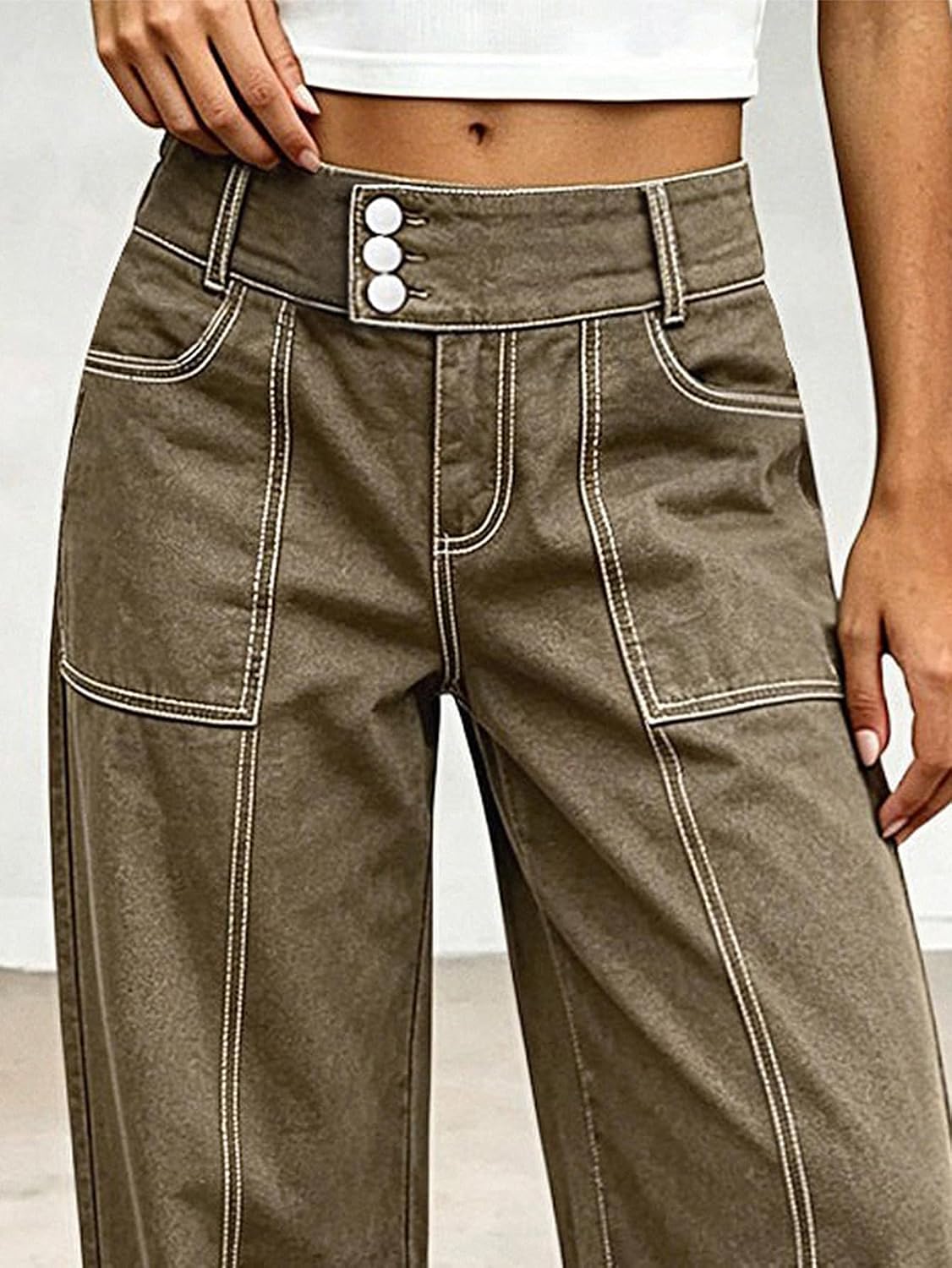 Flamingals Straight Leg Mid Rise Barrel Pants for Women