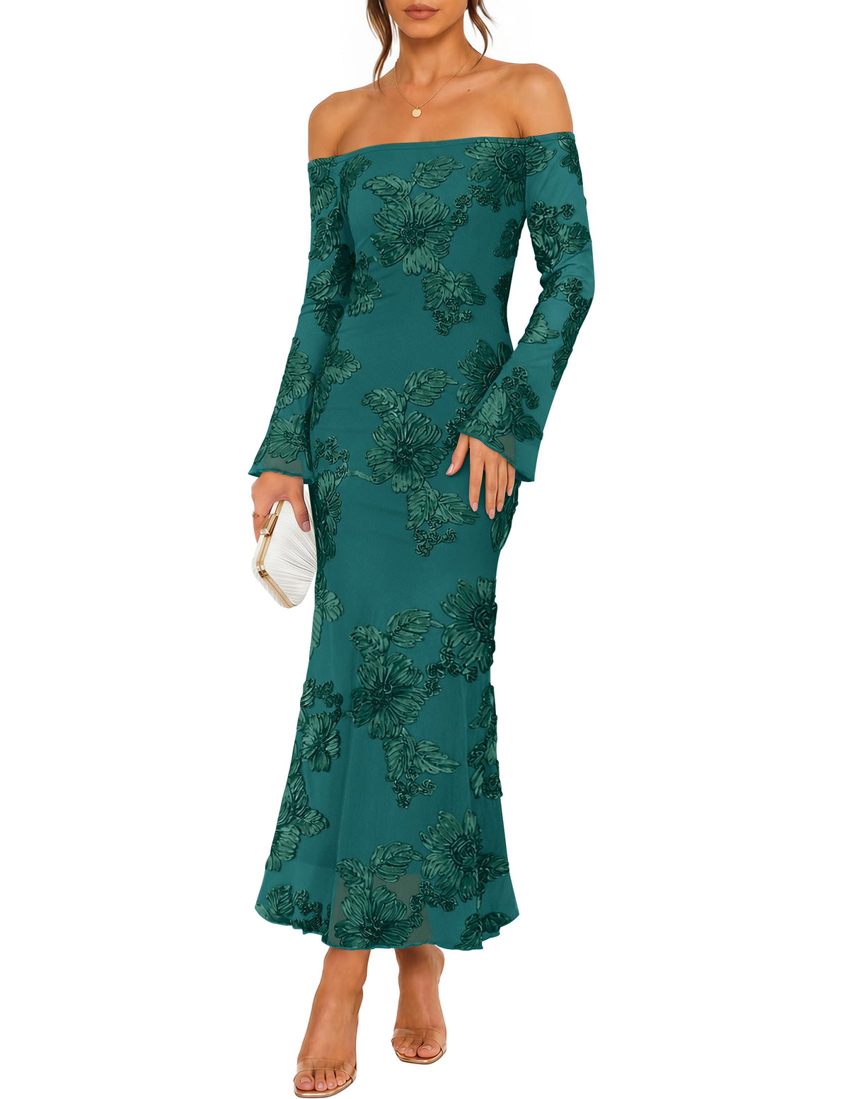 ZESICA Women's Fall Off Shoulder Floral Wedding Guest Maxi Dresses