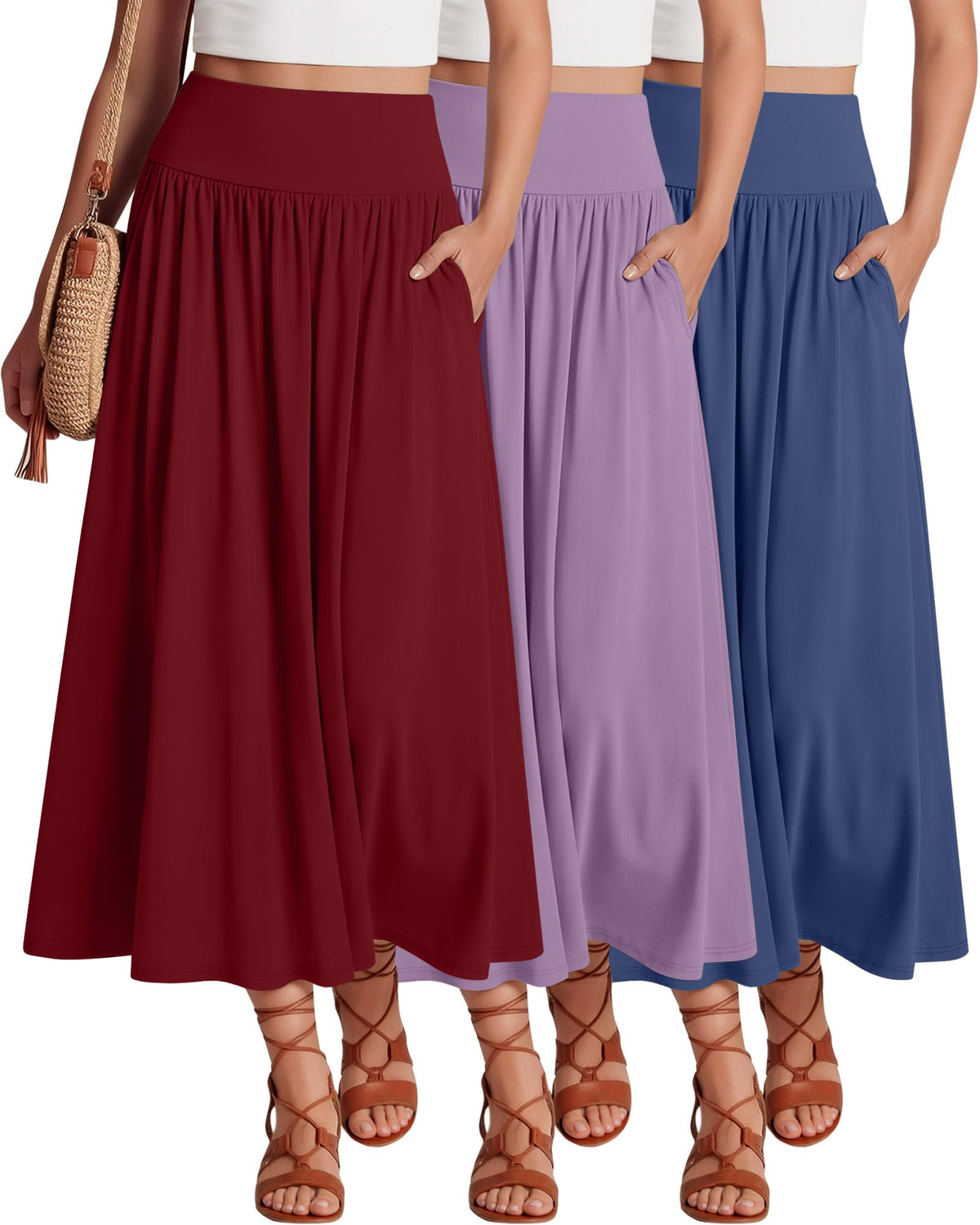 Ficerd 3 Pack Maxi Long Skirts for Women