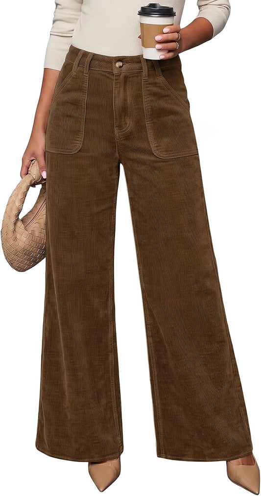 Acelitt Womens Wide Leg Corduroy Pants, S-XXL