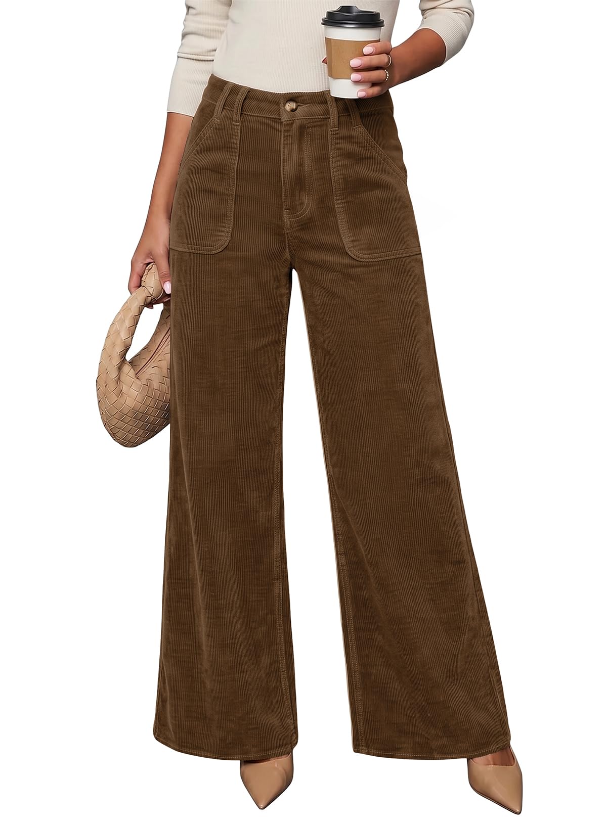 Acelitt Womens Wide Leg Corduroy Pants, S-XXL