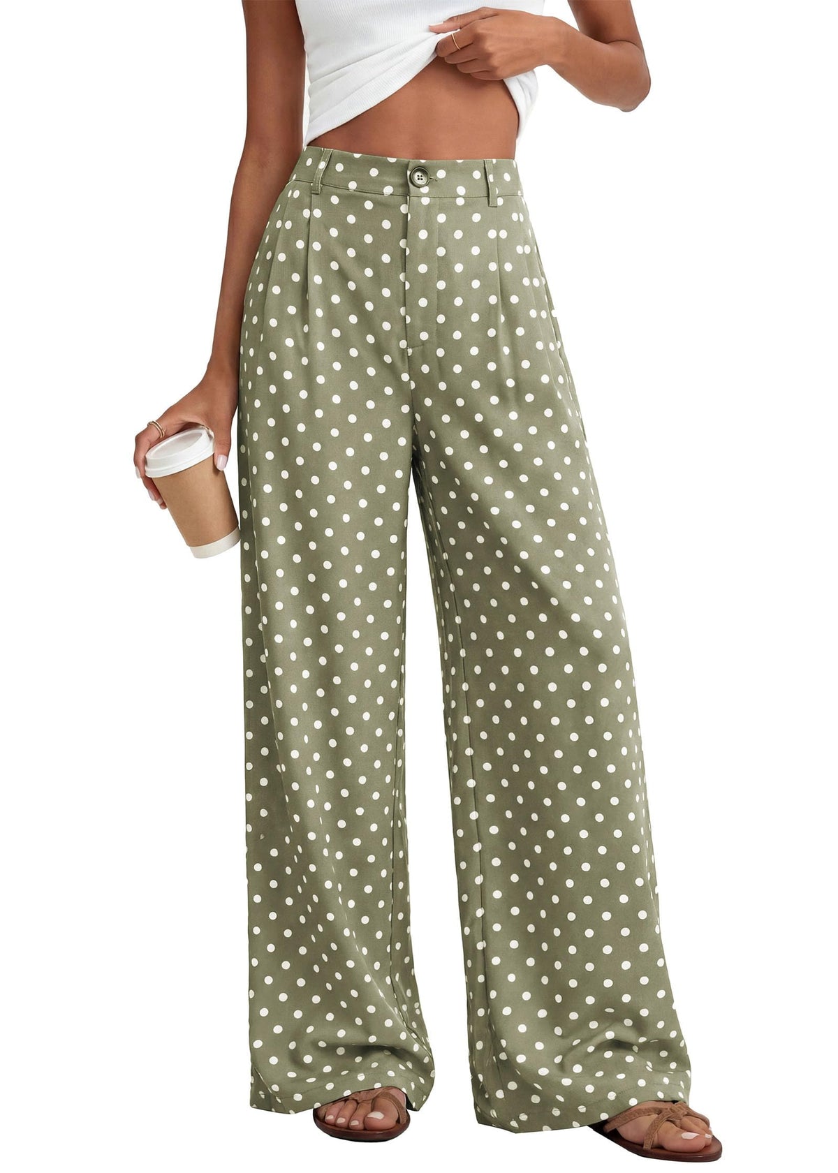 KIRUNDO Wide Leg Pants for Women 2026 Summer Flowy Polka Dot Trousers