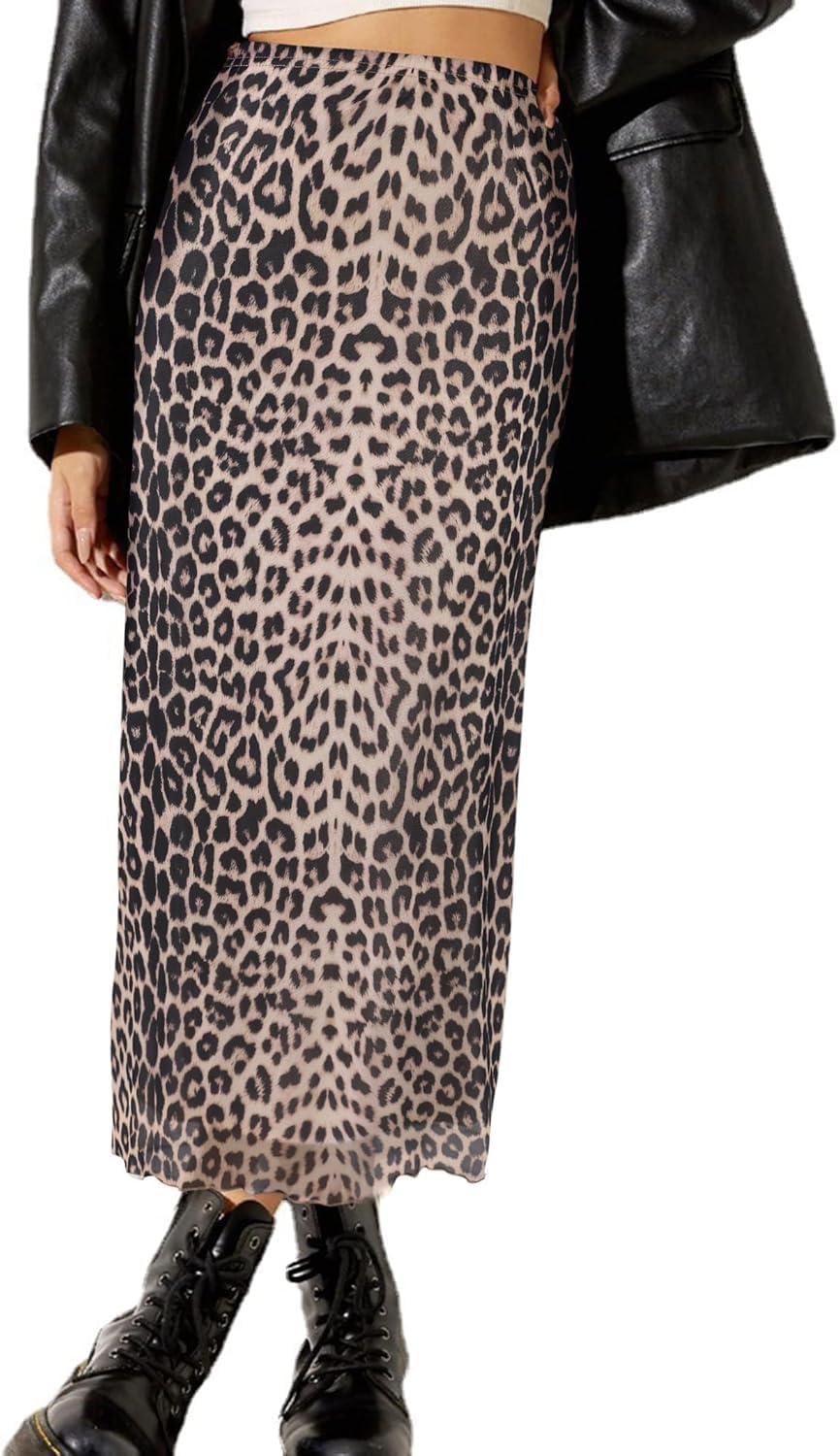 Avanova Women Mesh Floral Boho Midi Skirt High Waist Long Skirt