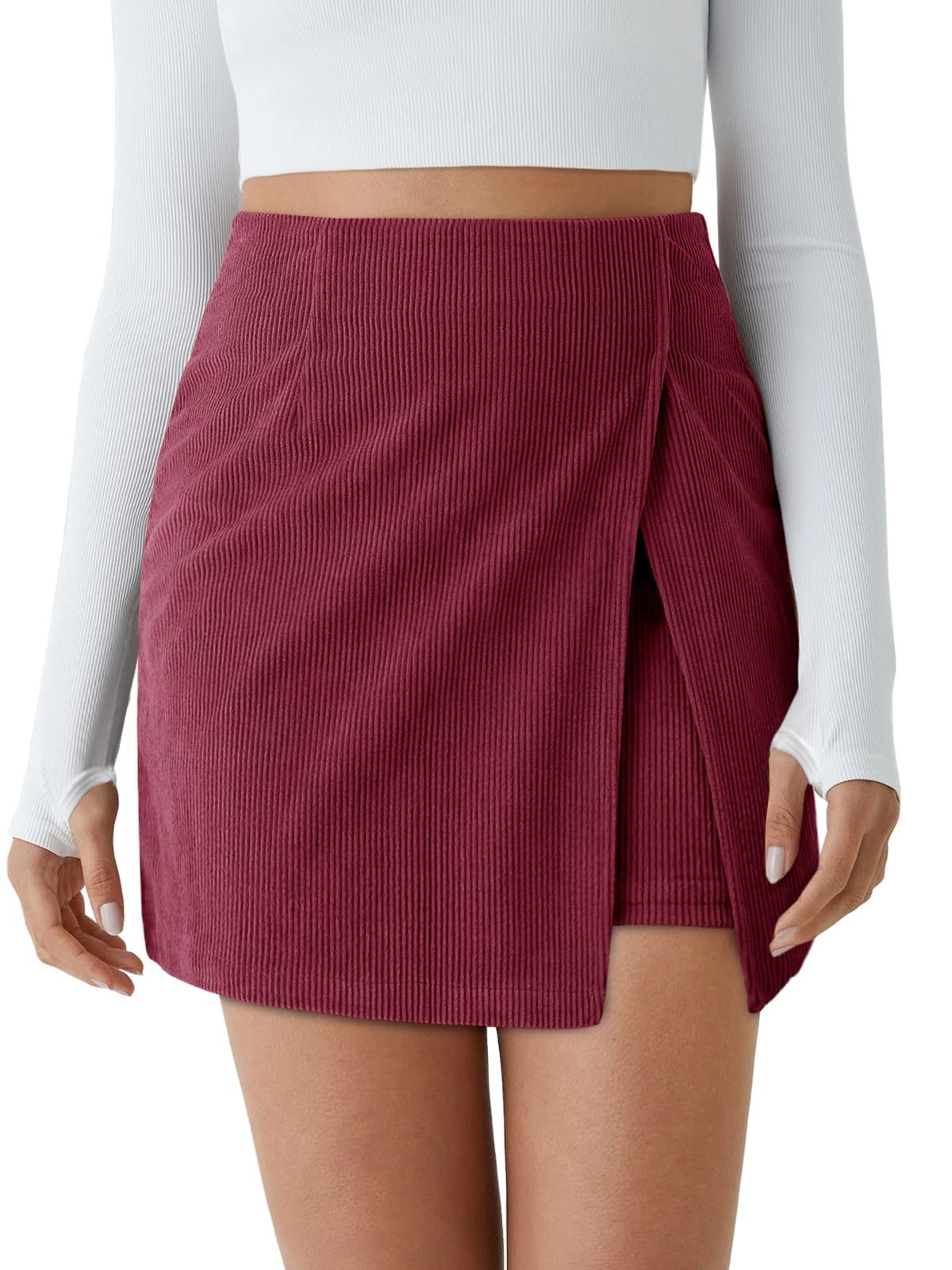 Cicy Bell Womens Corduroy Mini Skirt High Waisted A-line Fall Skirts