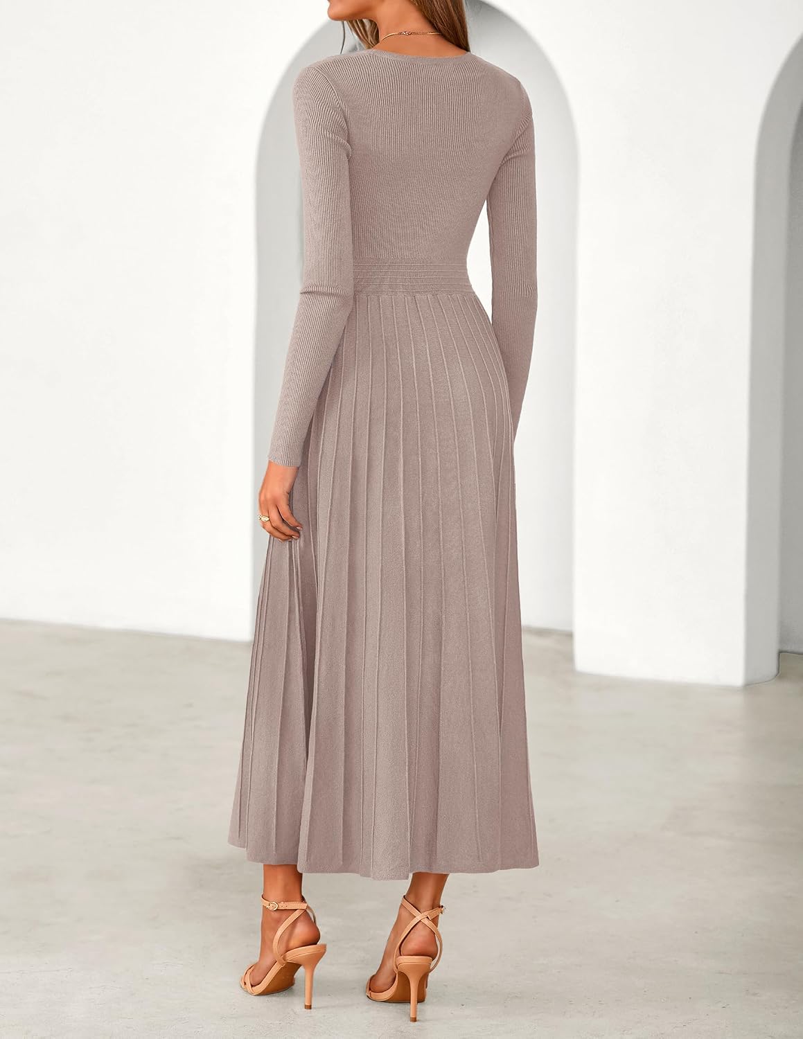 ZESICA Womens Fall Winter Pleated Cocktail Party Midi Sweater Dress