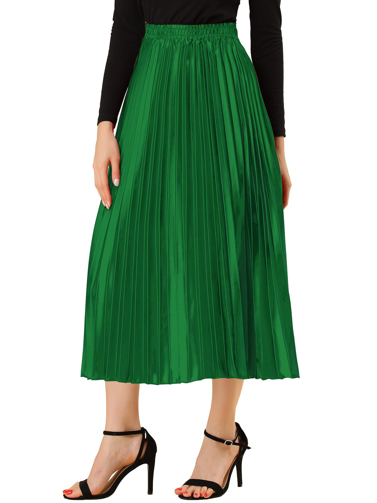 Allegra K Women Pleated Midi Skirt High Waisted Metallic Party Skirts