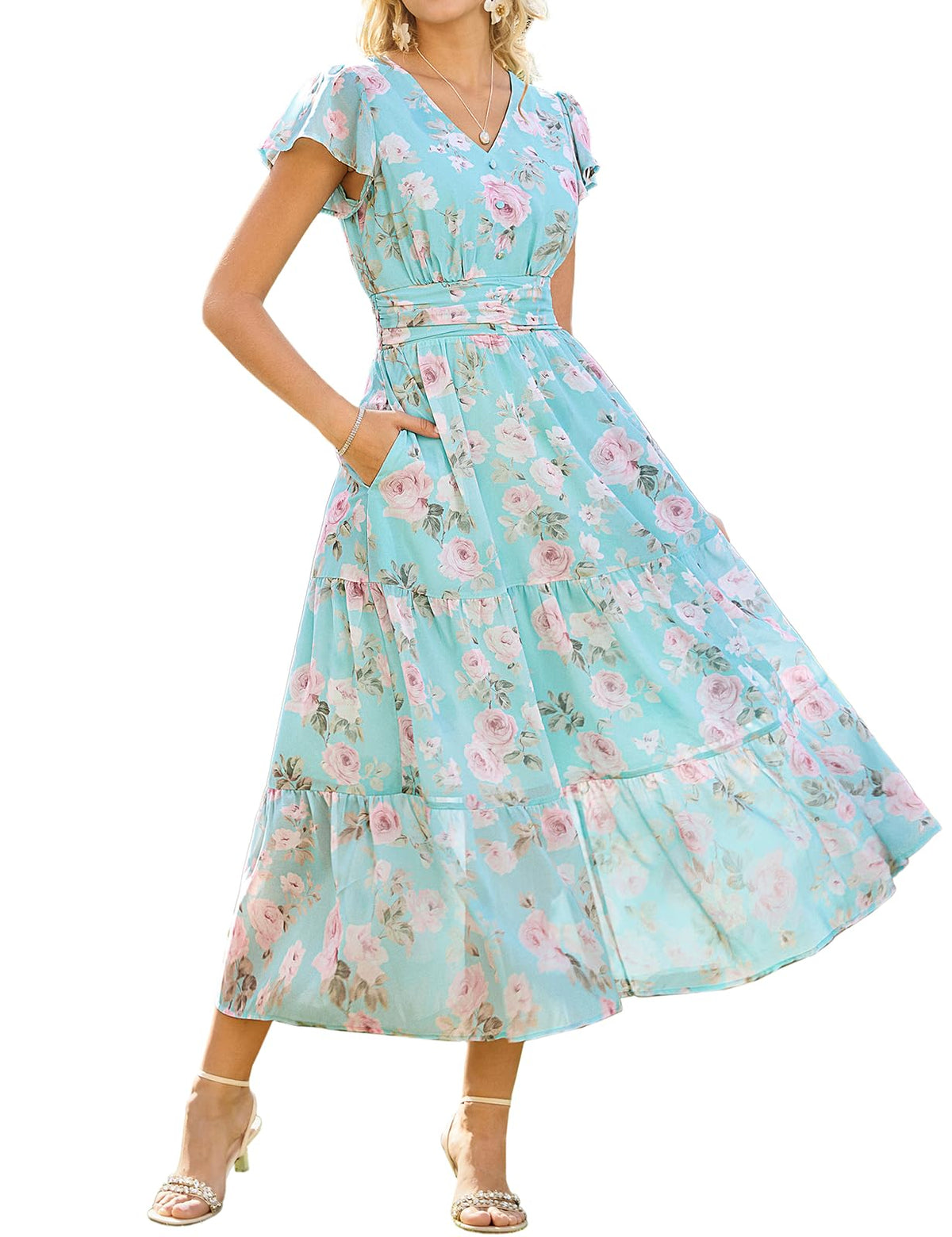 GRACE KARIN Women Summer Dress,Maxi Floral Wedding Guest Dresses