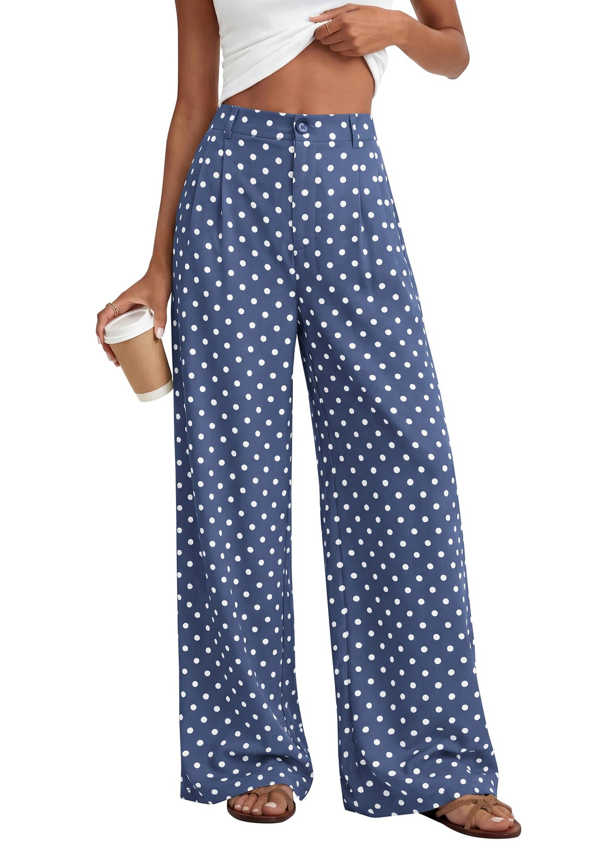 KIRUNDO Wide Leg Pants for Women 2026 Summer Flowy Polka Dot Trousers