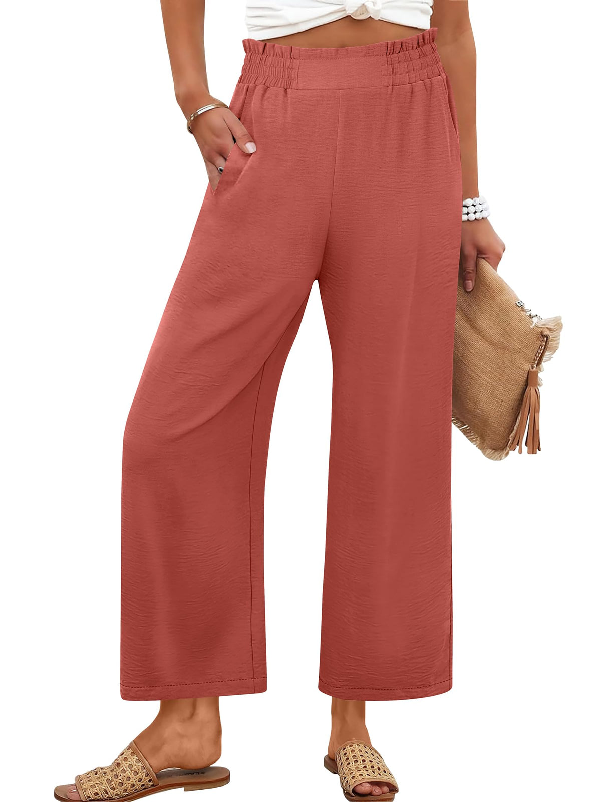 ANRABESS Womens Wide Leg Pants Cropped Work Palazzo Trousers