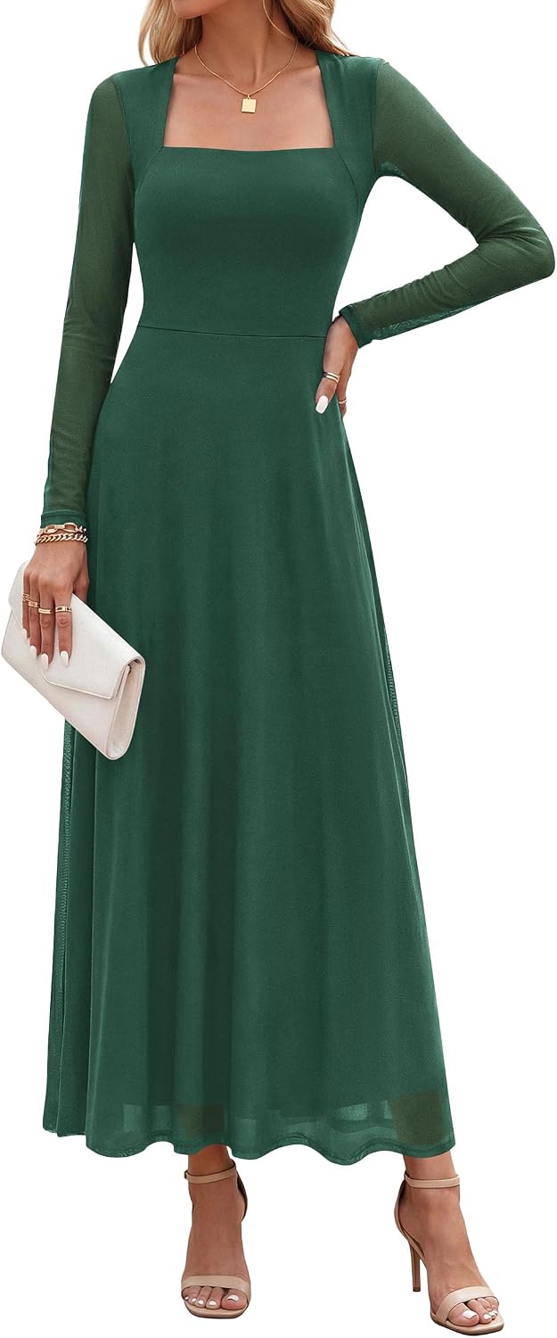 PRETTYGARDEN Women's Flowy Maxi Mesh Wedding Guest Dresses