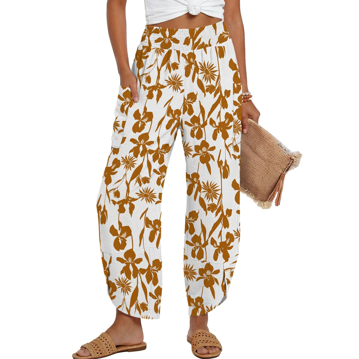 Lepunuo Womens Wide Leg Pants Palazzo High Waisted Smocked Trousers Summer Beach Casual Travel Pants 2026 with Pockets