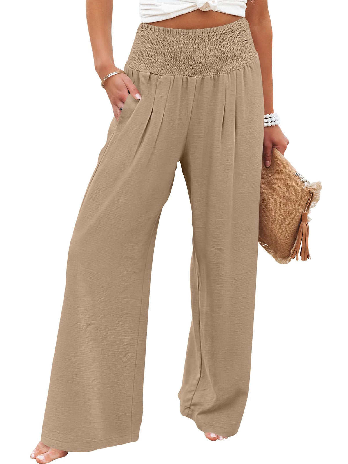 ANRABESS Women Wide Leg Summer Palazzo Pants with Pockets