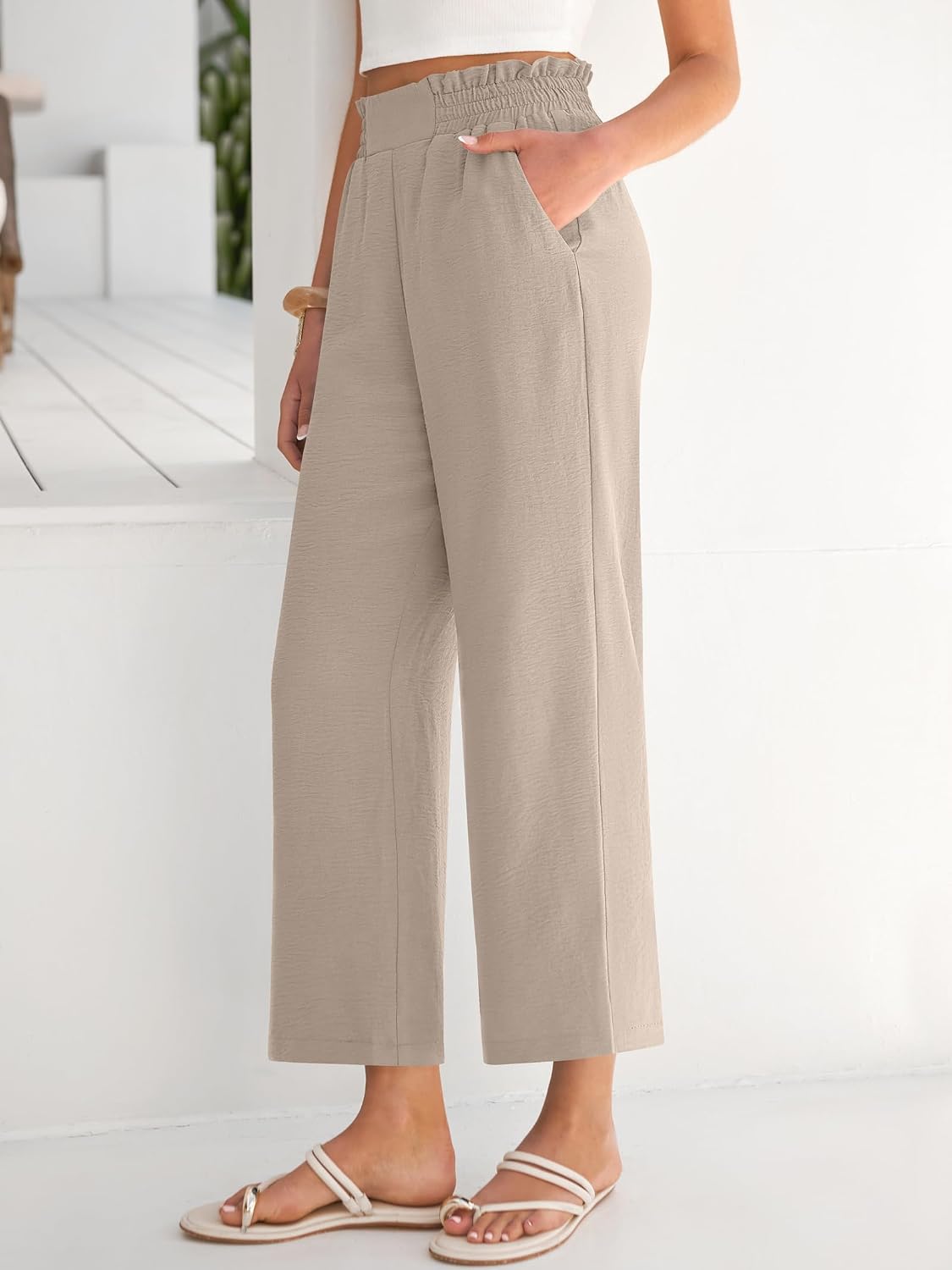 ANRABESS Womens Wide Leg Pants Cropped Work Palazzo Trousers