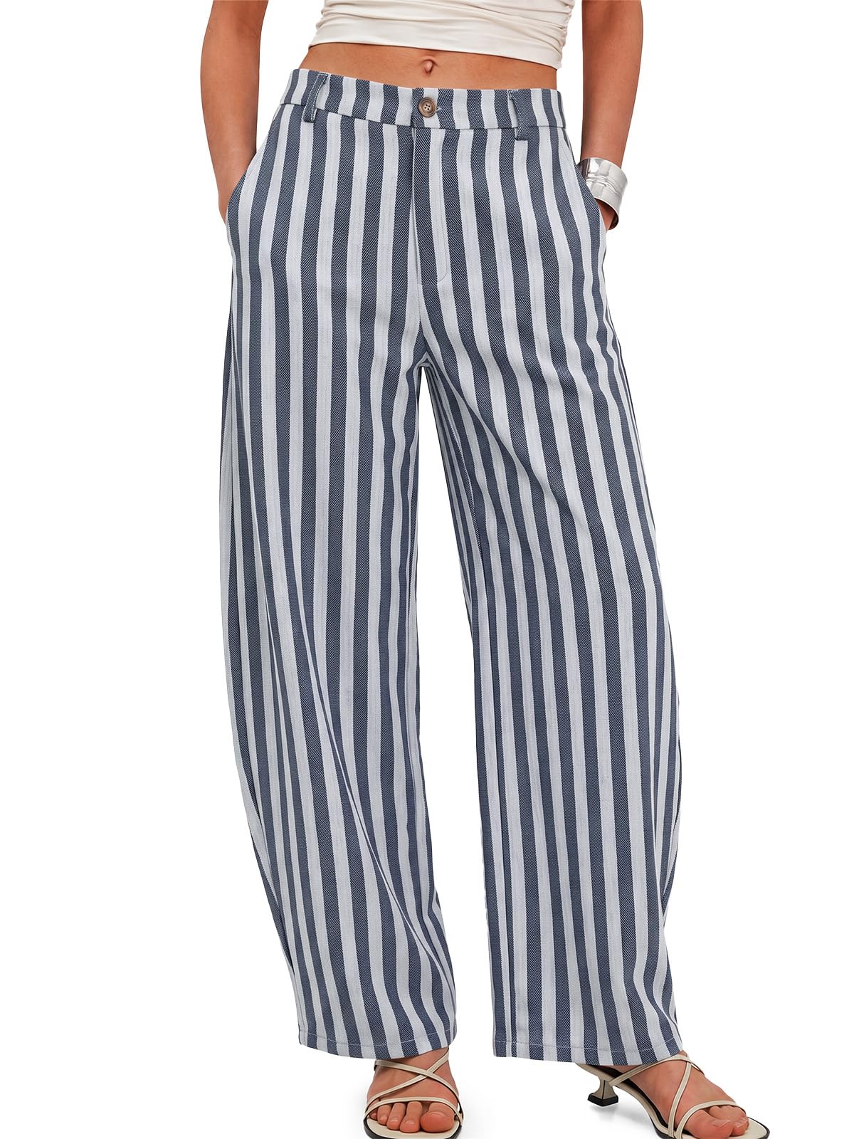 Cicy Bell Womens Barrel Dress Pants High Waisted Wide Leg Work Trousers
