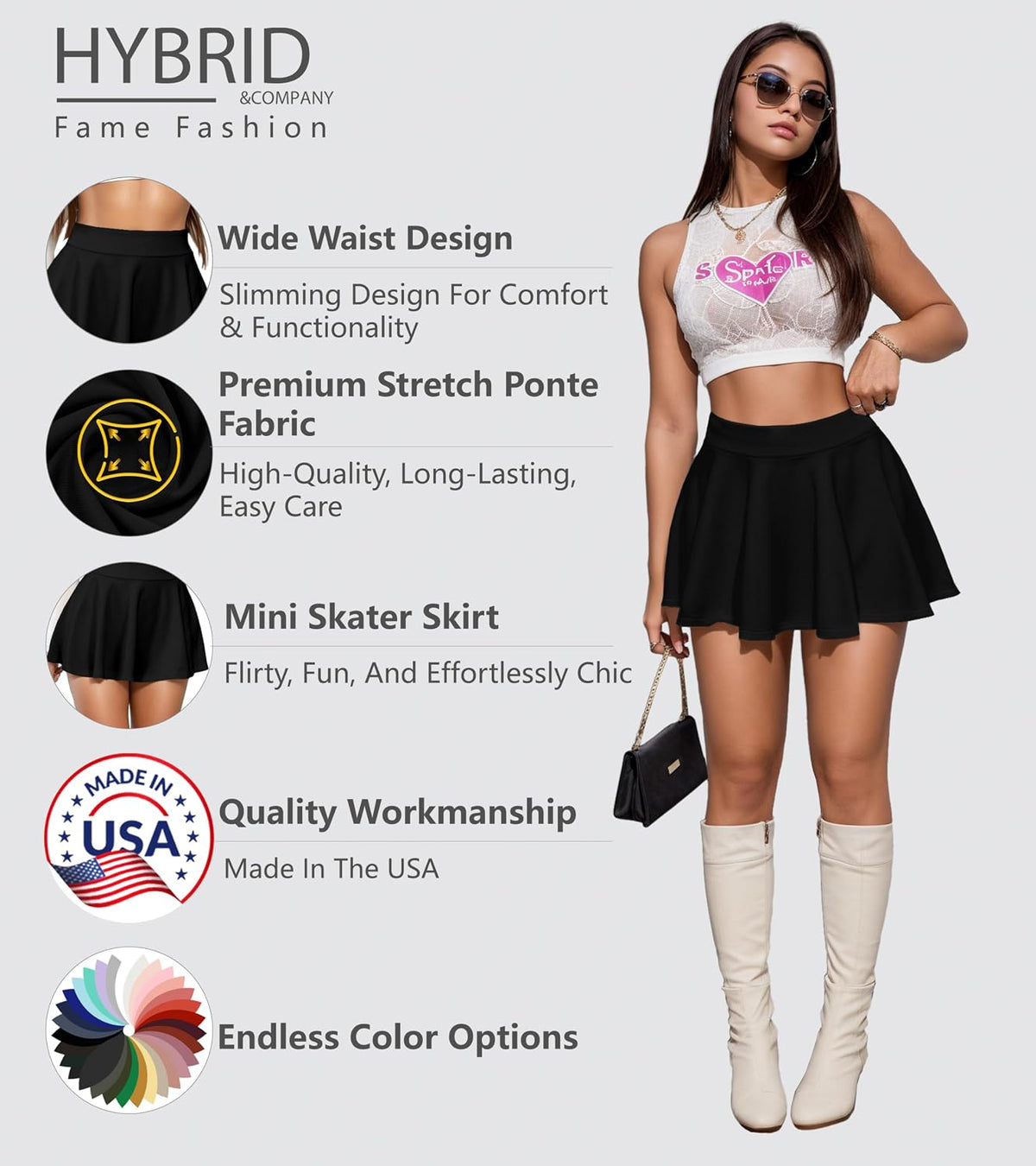 Hybrid & Company Women's Stretch Skater Skirt