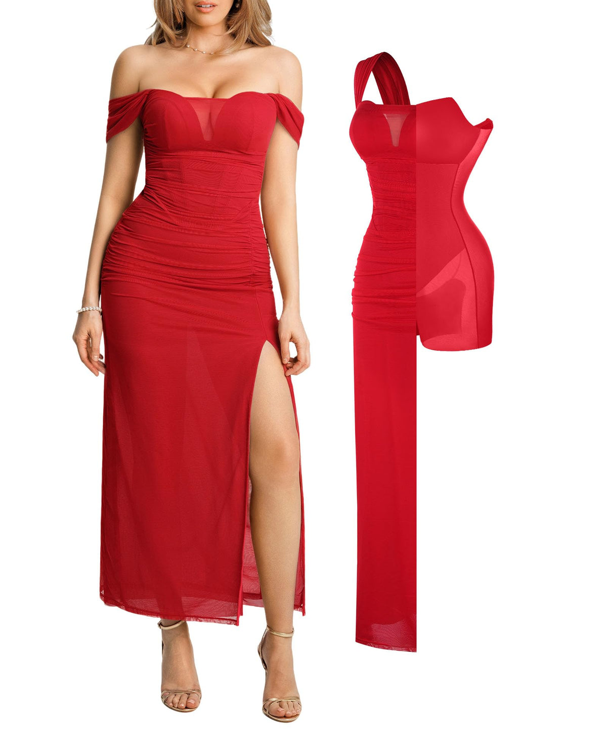 Popilush Women's Off the Shoulder Formal Wedding Guest Maxi Dress